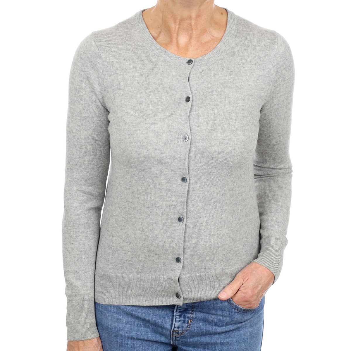 Smoke Grey Cashmere Crew Neck Cardigan Medium
