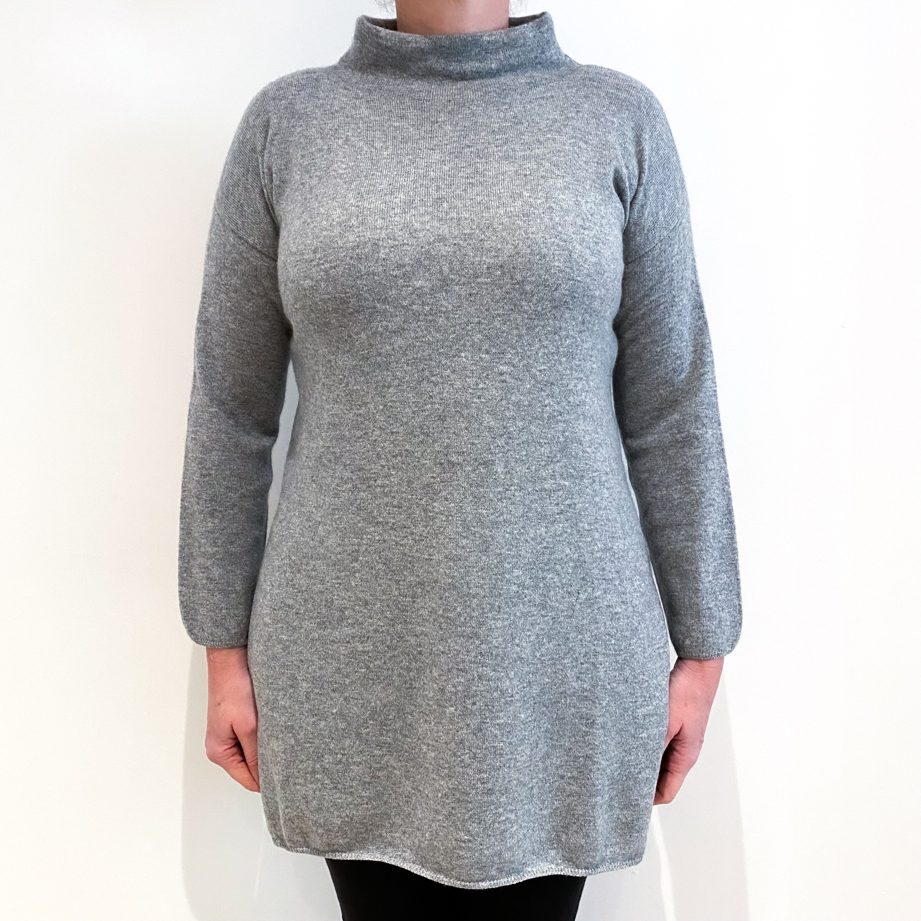 Smoke Grey Cashmere Funnel Neck Tunic Jumper Large