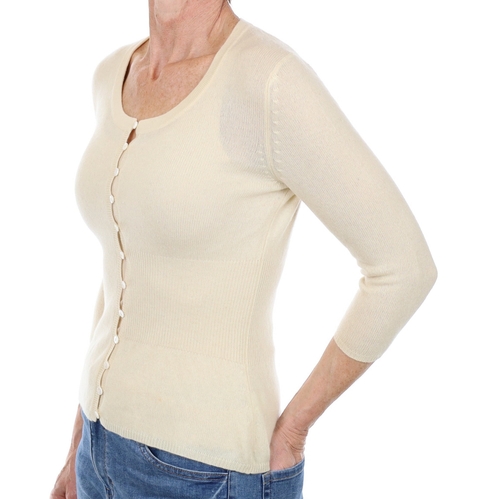 Vanilla Cream Cashmere Crew Neck Cardigan Small