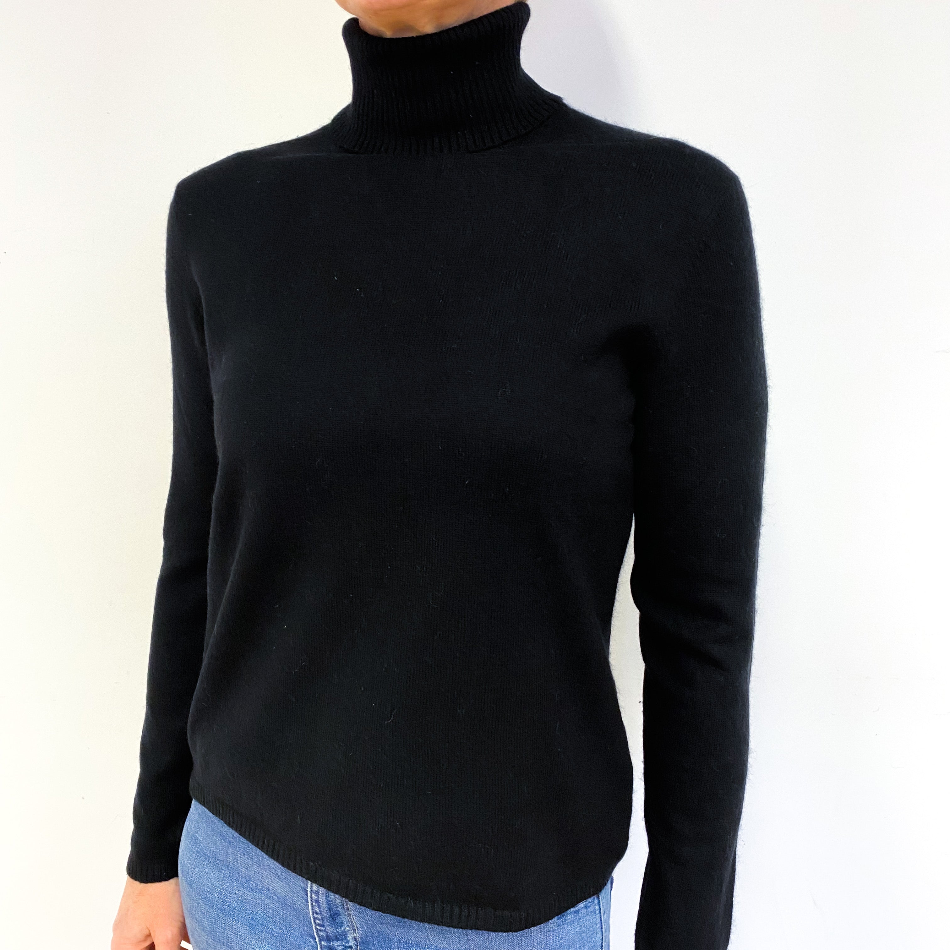 Black Cashmere Polo Neck Jumper Medium