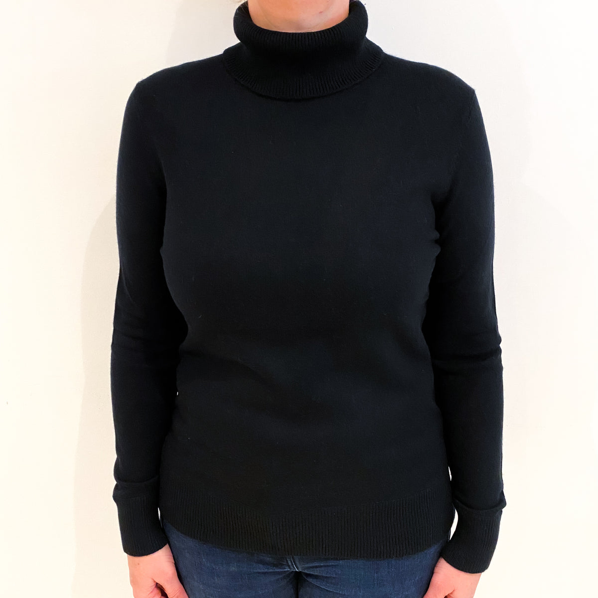 Black Cashmere Polo Neck Jumper Large