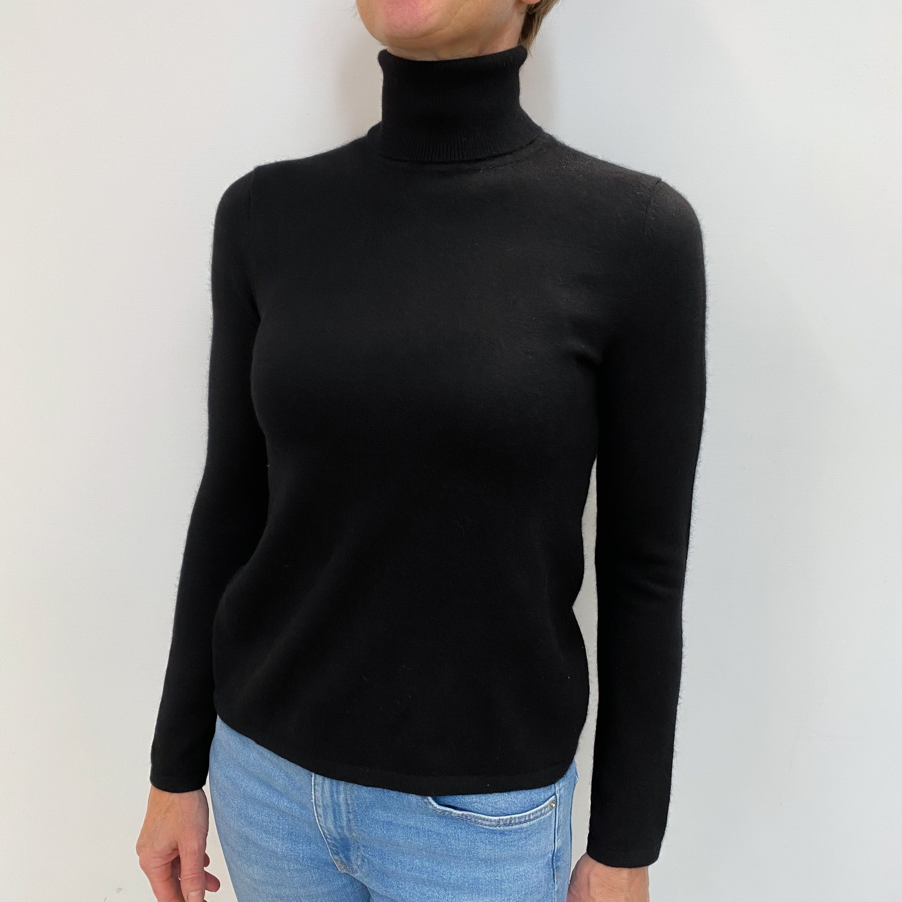 Black Cashmere Polo Neck Jumper Small