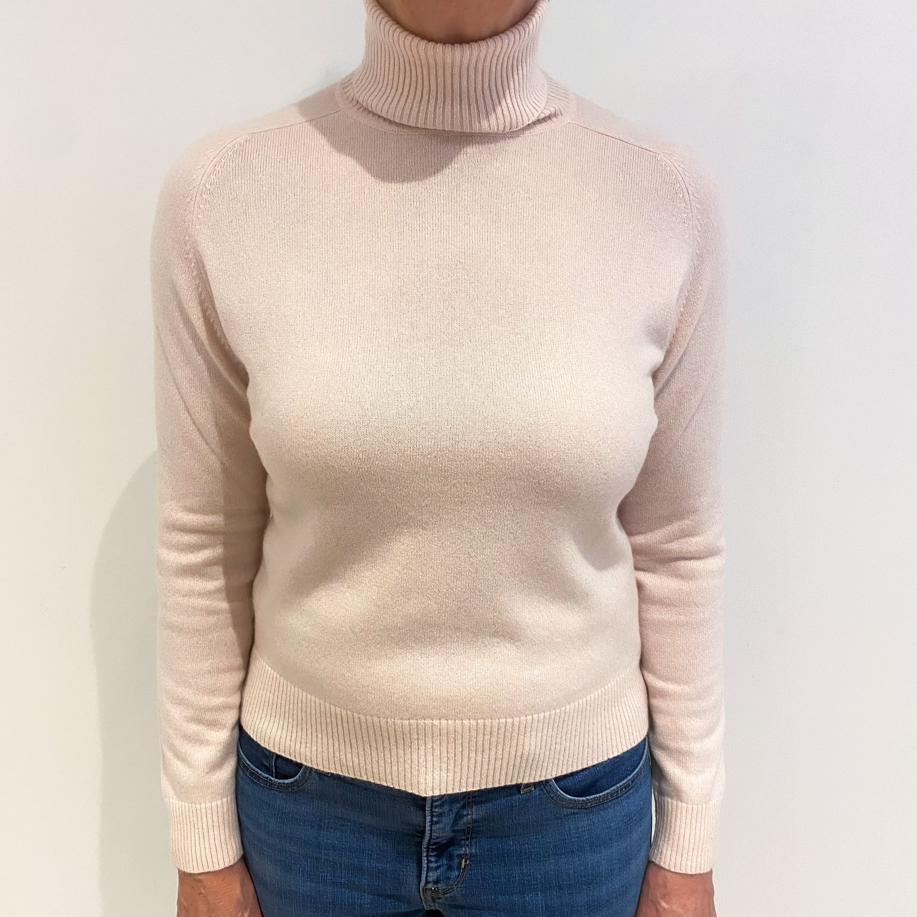 Shell Pink Cashmere Polo Neck Jumper Medium