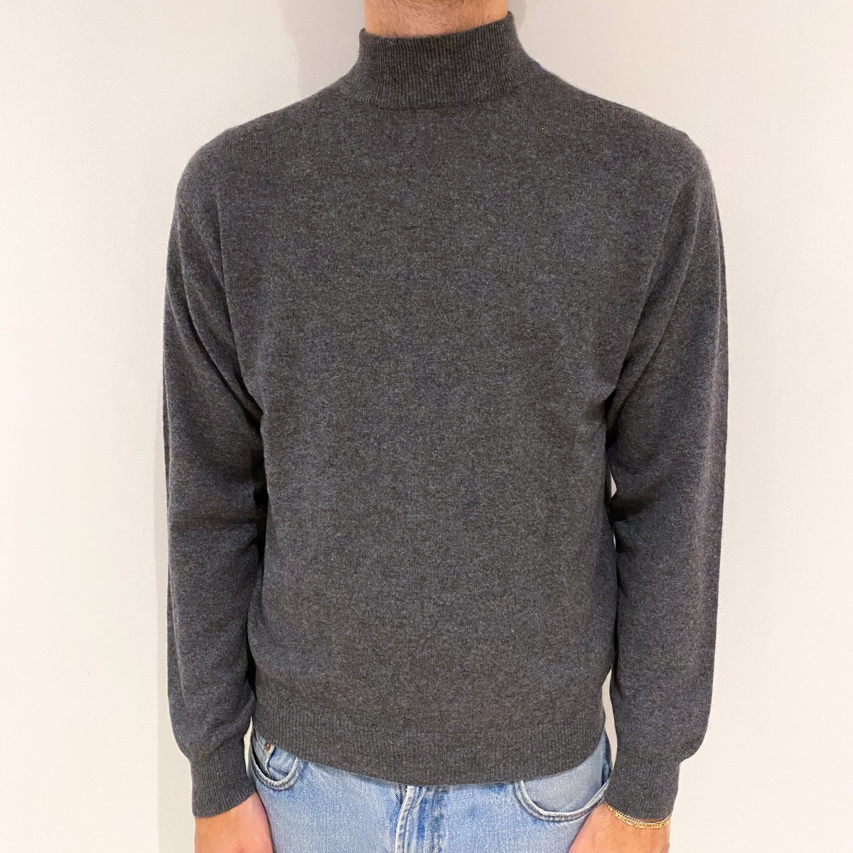 Men's Slate Grey Cashmere Turtle Neck Jumper Large