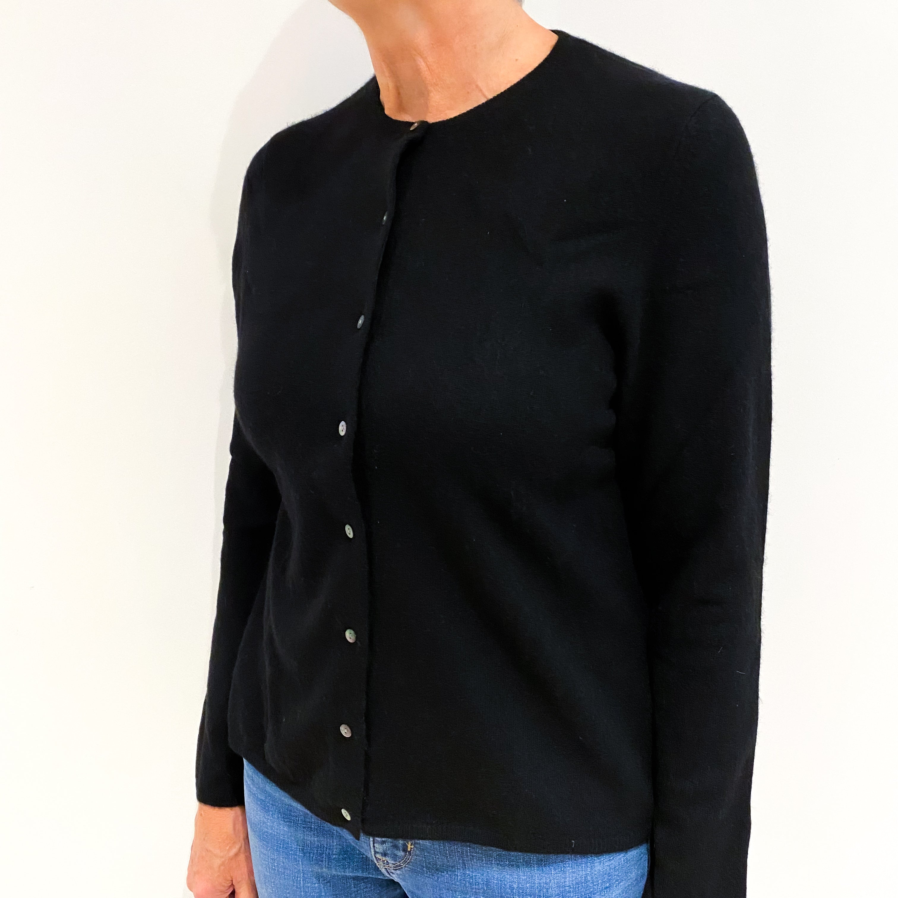 Black Cashmere Crew Neck Cardigan Medium