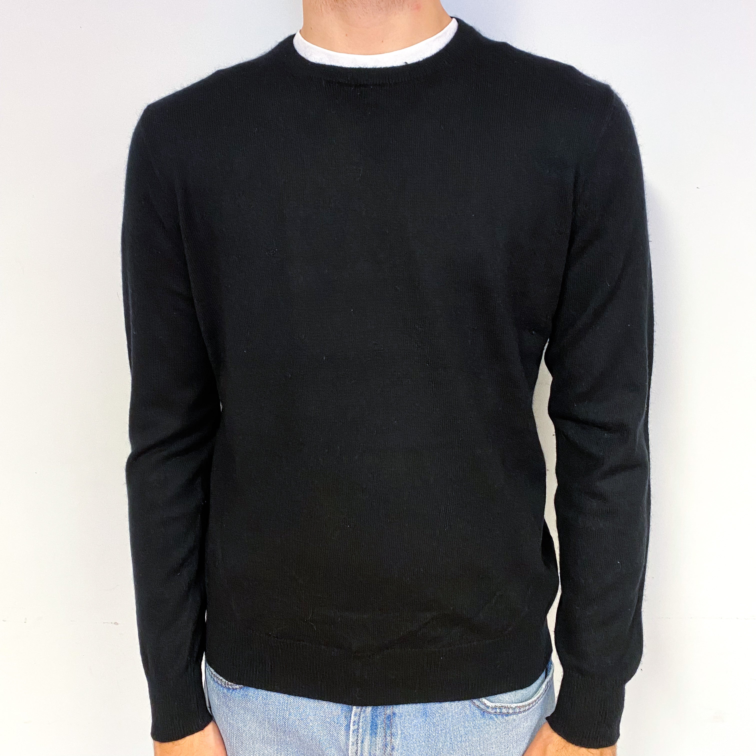 Men's Black Cashmere Crew Neck Jumper Medium
