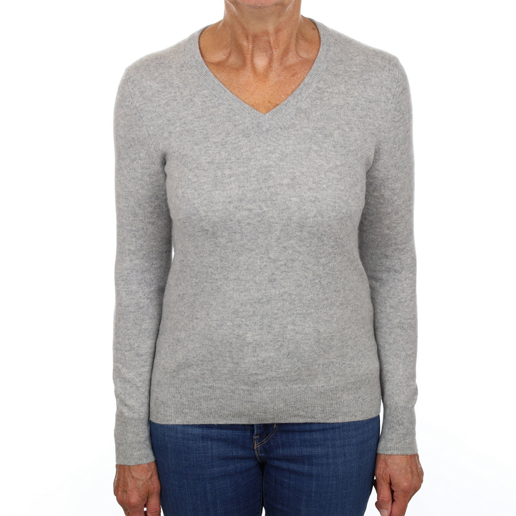 Smoke Grey Cashmere V Neck Jumper Medium