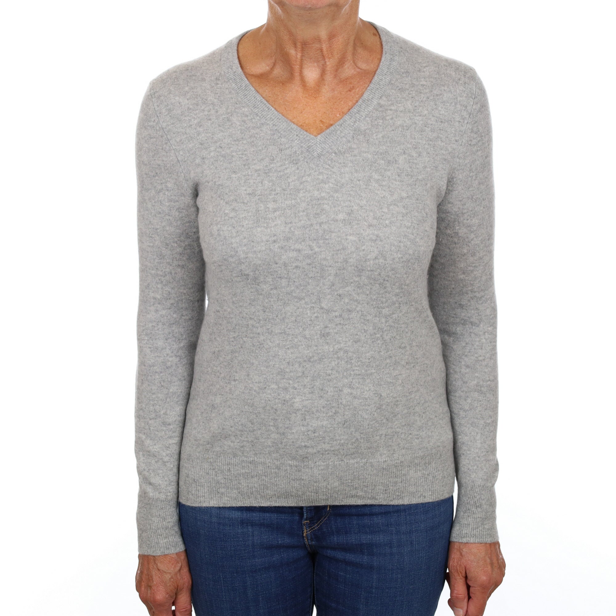 Smoke Grey Cashmere V Neck Jumper Medium
