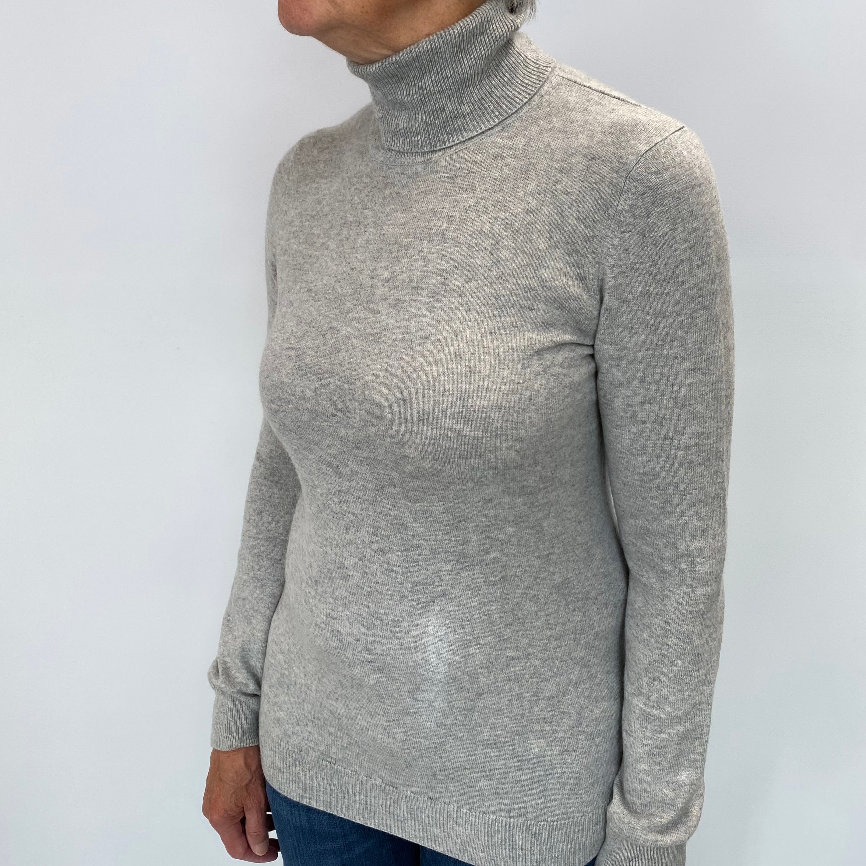 Smoke Grey Cashmere Polo Neck Jumper Medium