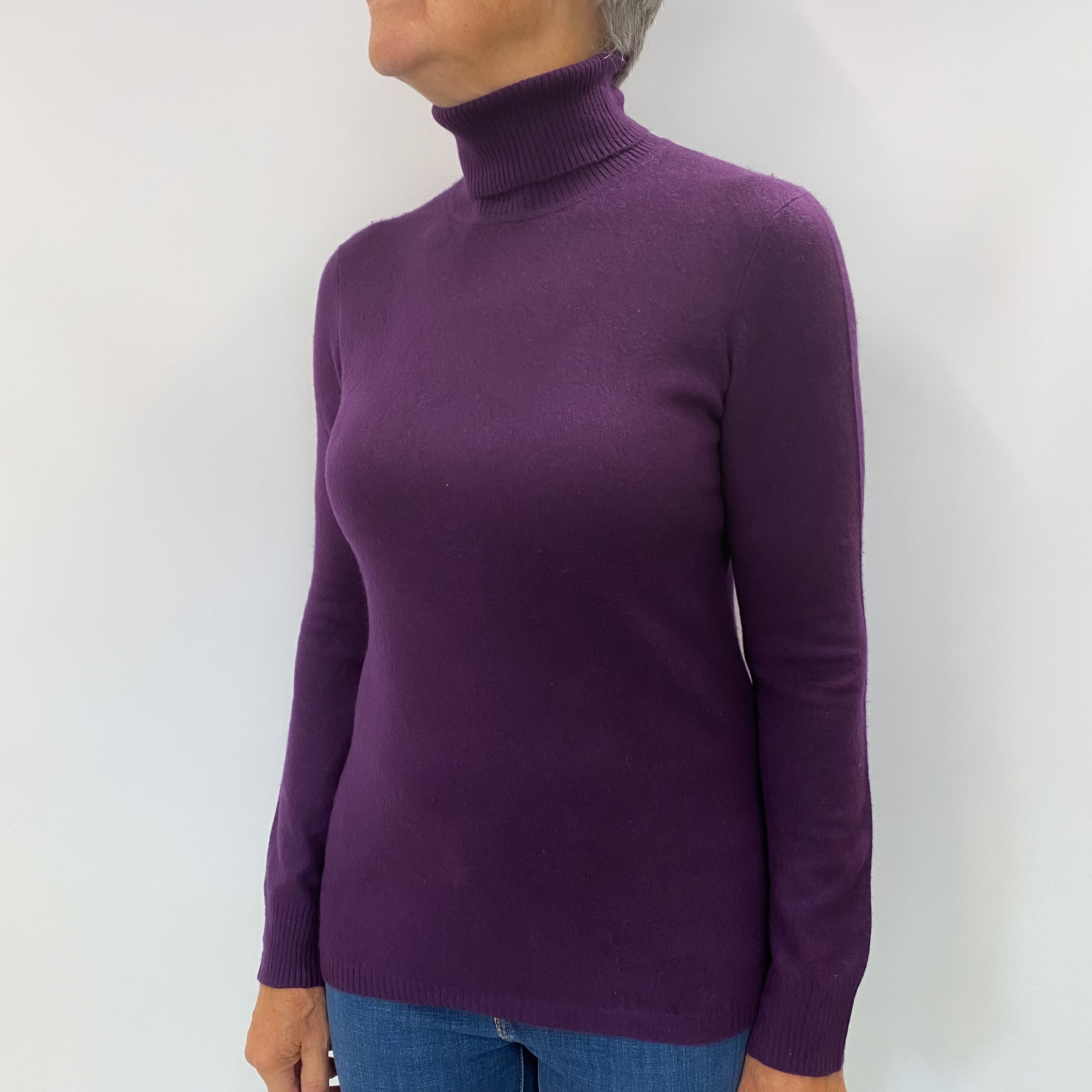 Aubergine Purple Cashmere Turtle Neck Jumper Medium