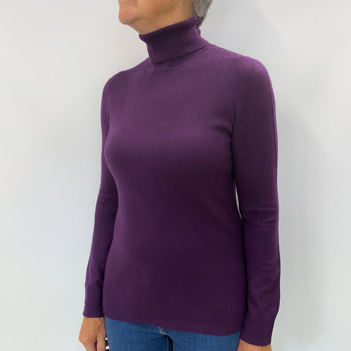 Aubergine Purple Cashmere Turtle Neck Jumper Medium