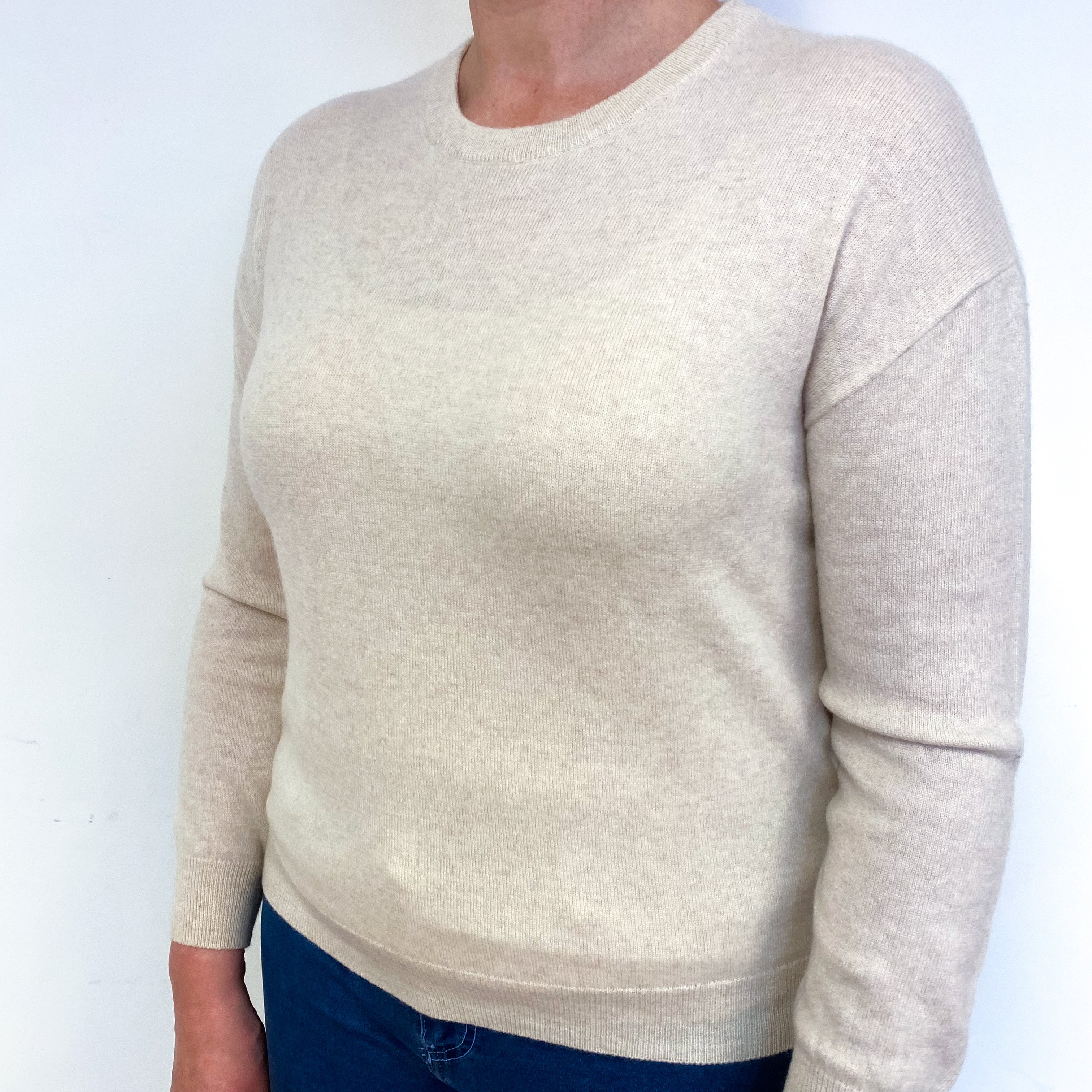 Palest Beige Cashmere Crew Neck Jumper Large
