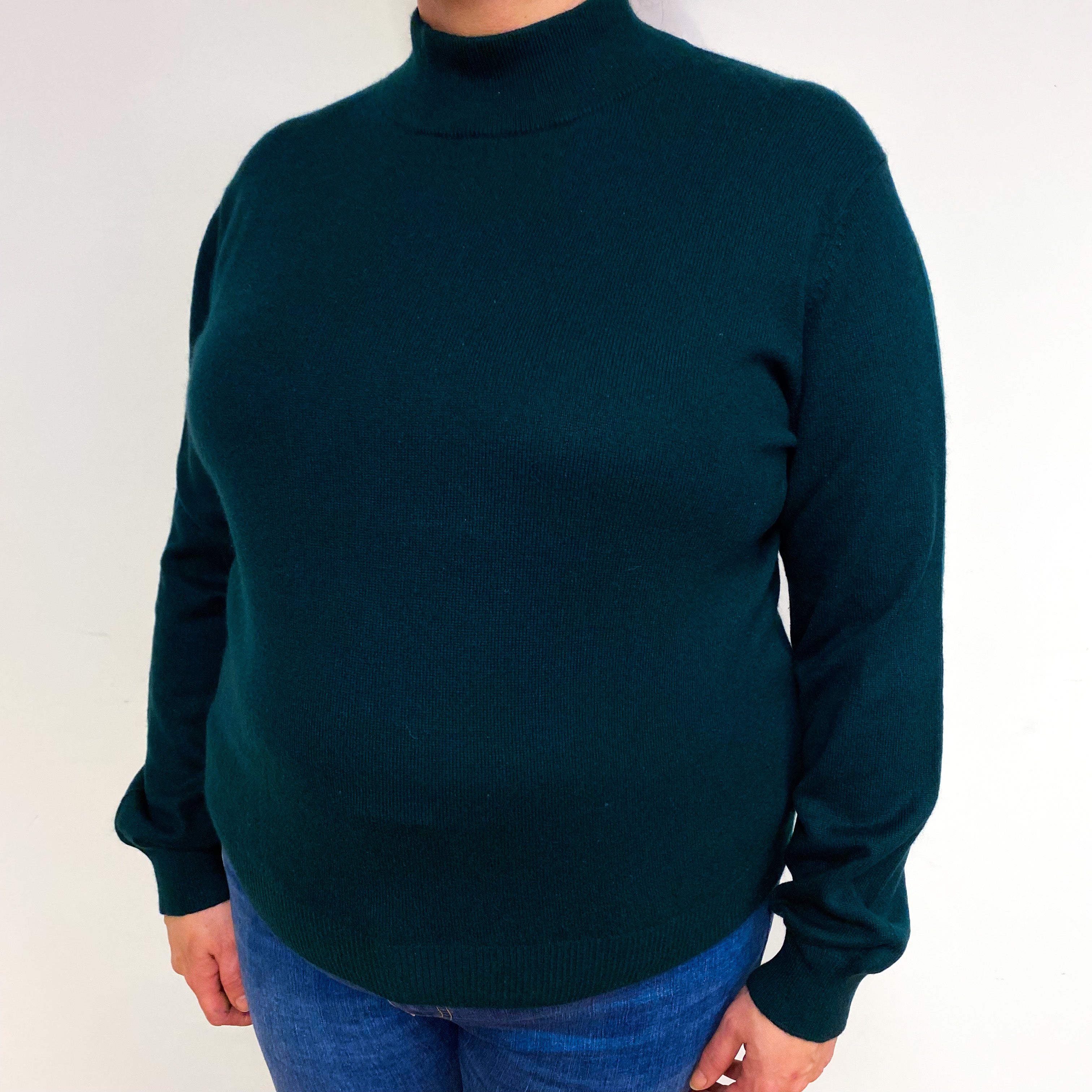 Deep Forest Green Cashmere Polo Neck Jumper Extra Large