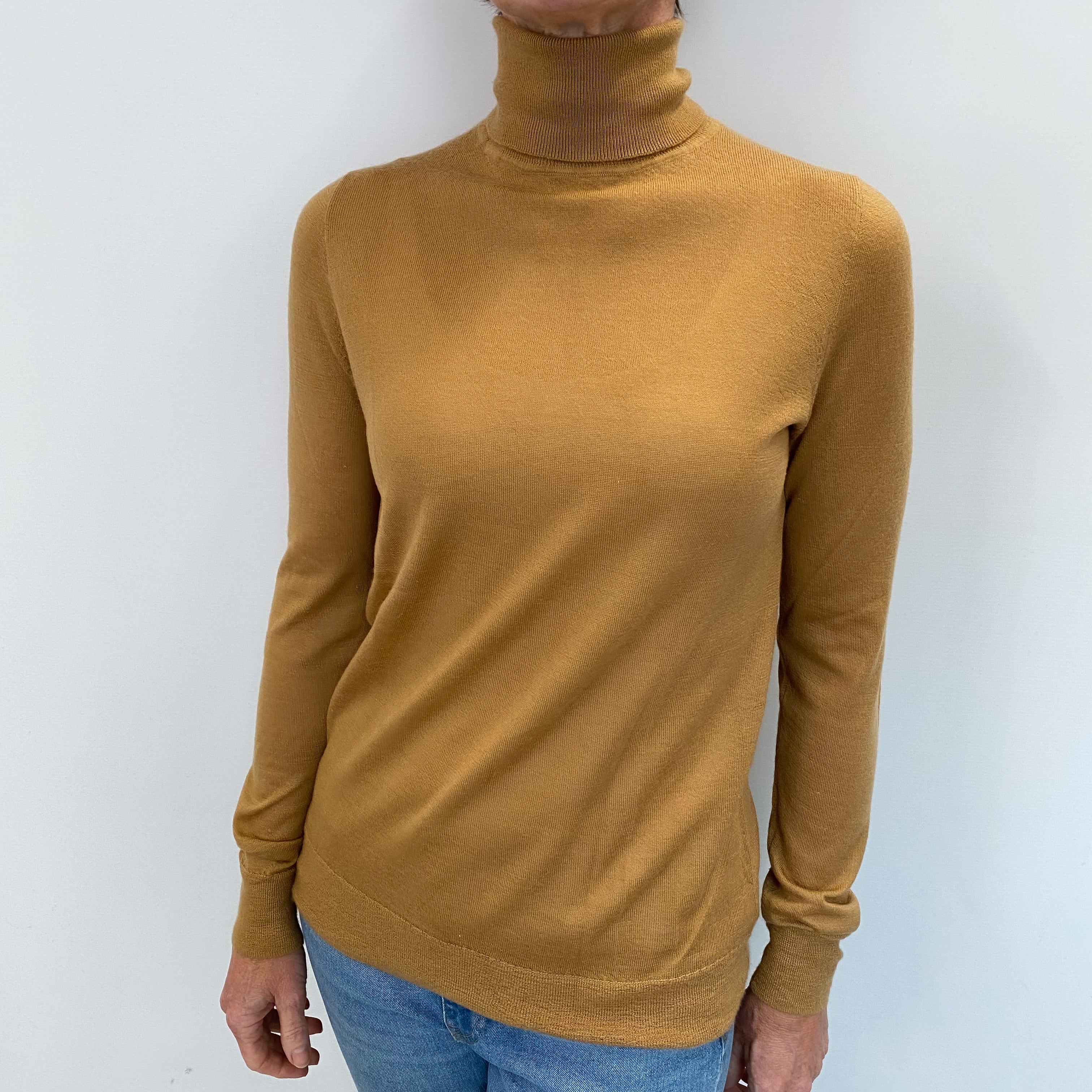 Tan Brown Cashmere Polo Neck Jumper Small