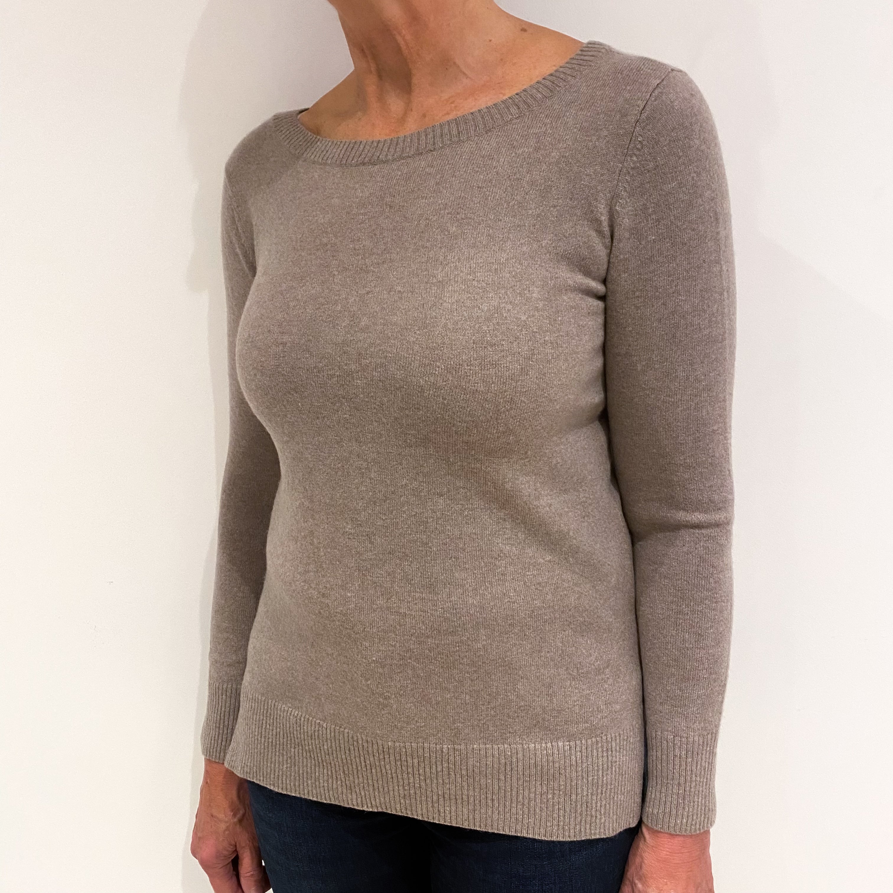 Mink Brown Cashmere Boat Neck Jumper Medium