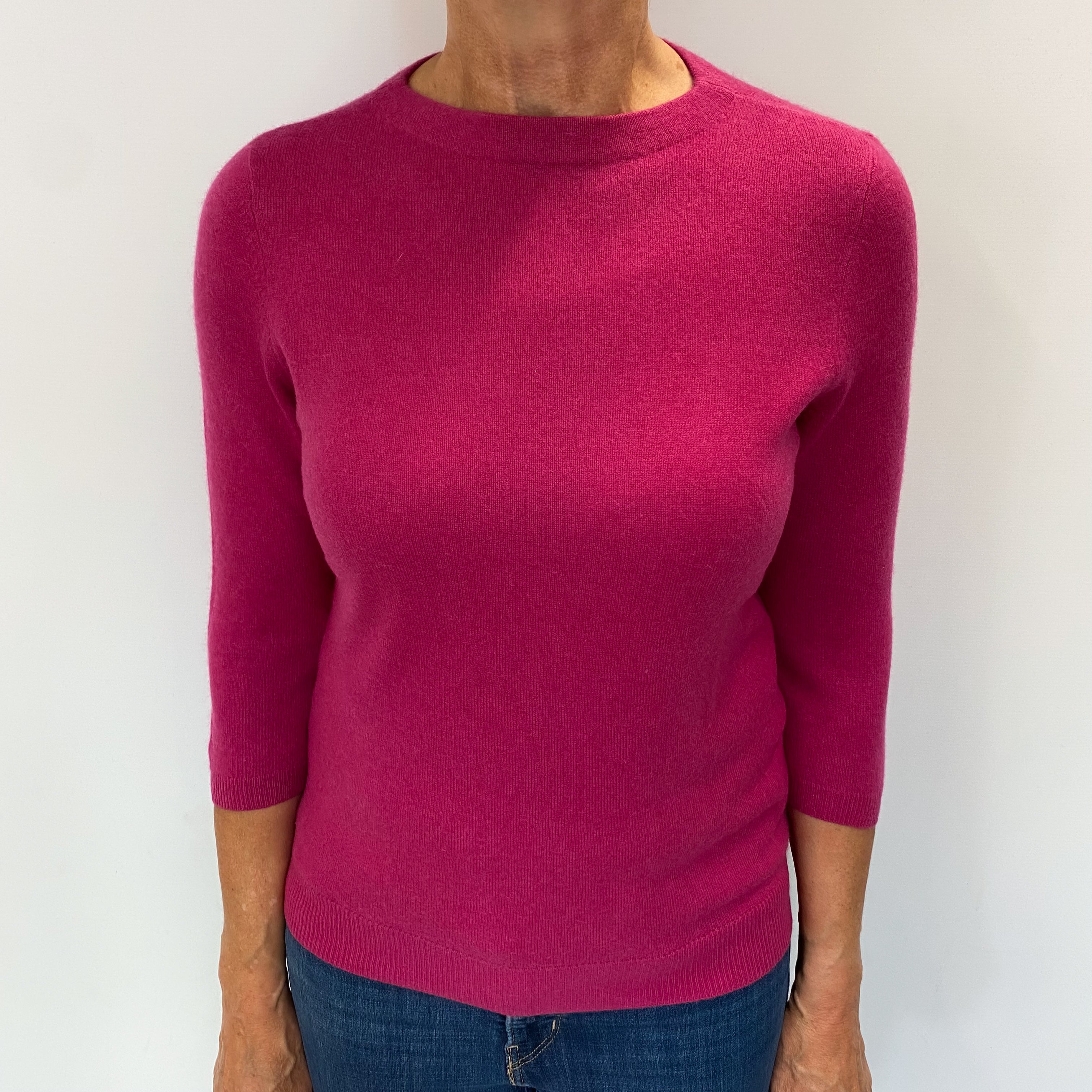 Fuchsia Pink Cashmere Crew Neck Jumper Medium