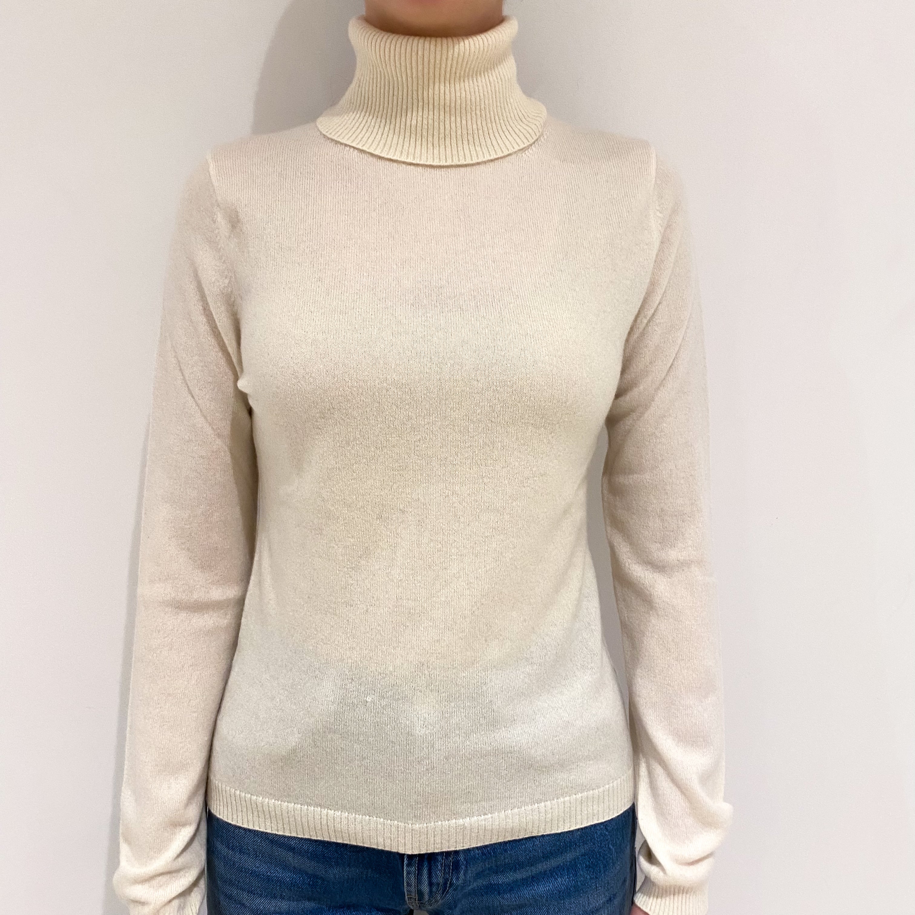 Vanilla Cream Cashmere Polo Neck Jumper Extra Small