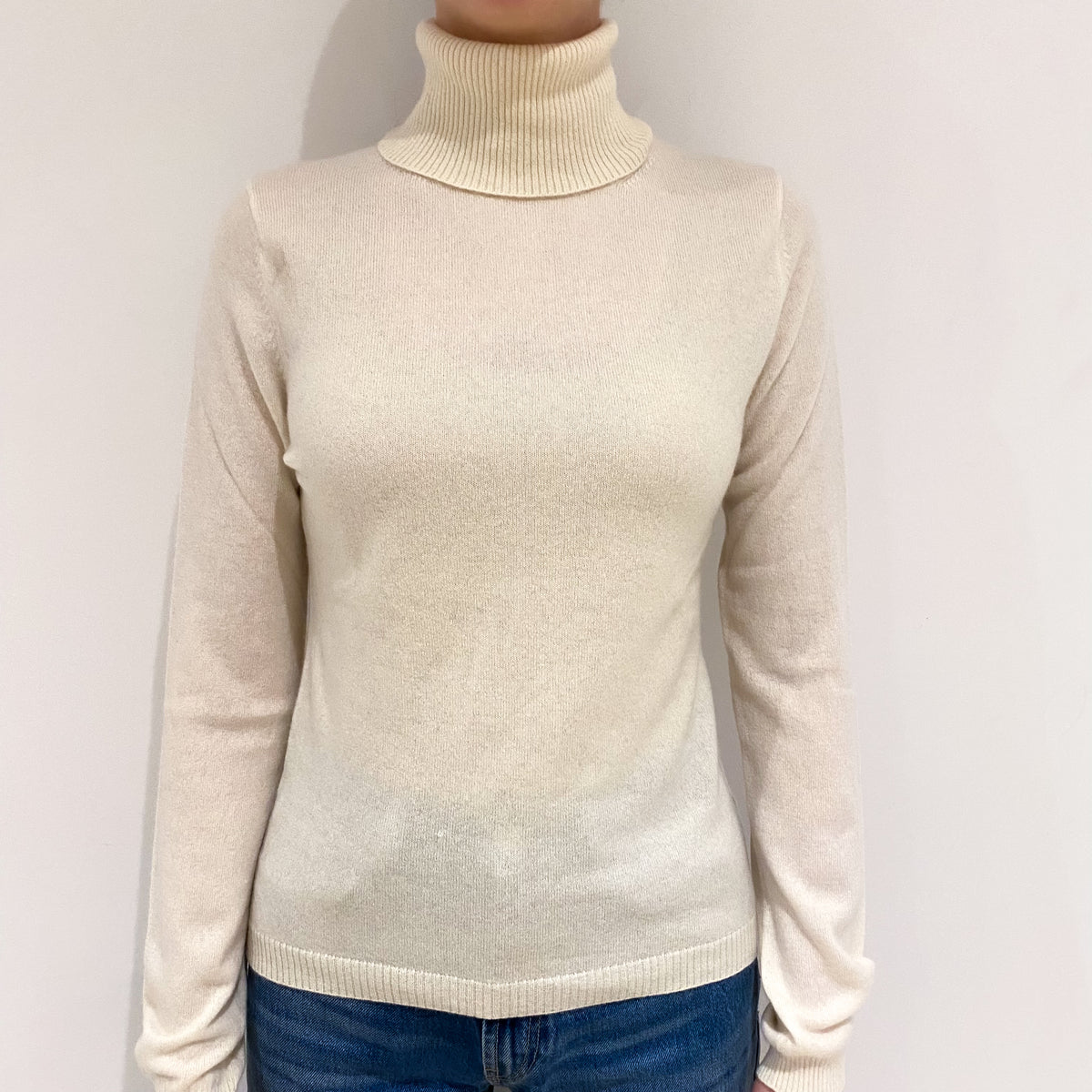 Vanilla Cream Cashmere Polo Neck Jumper Extra Small