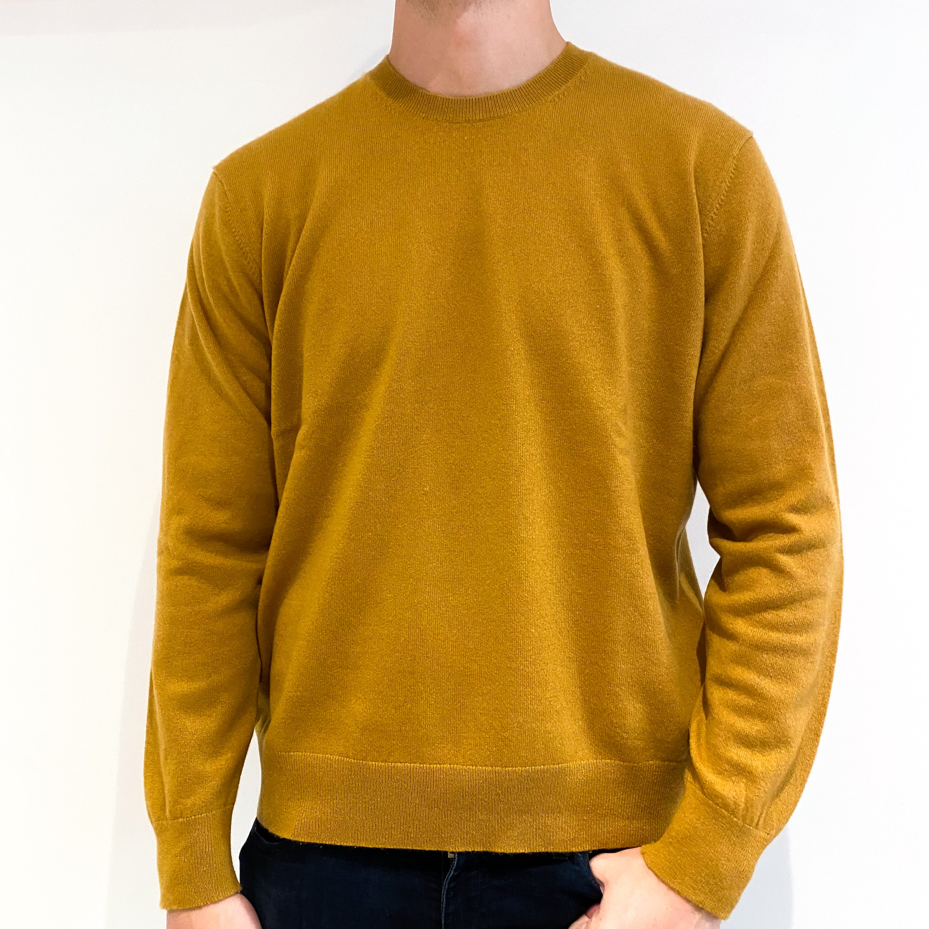 Men's Mustard Brown Cashmere Crew Neck Jumper Extra Large