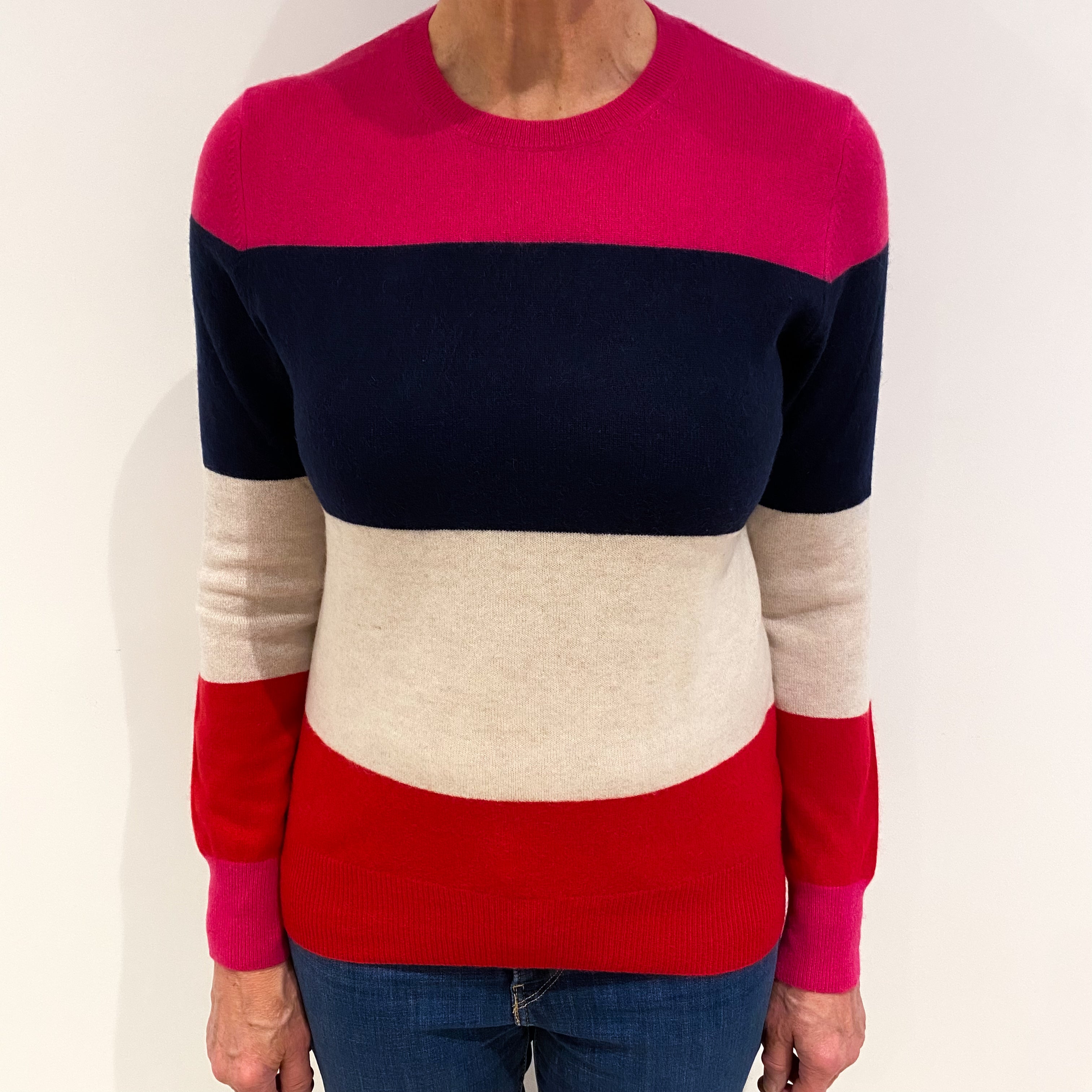 Colourful Striped Cashmere Crew Neck Jumper Medium