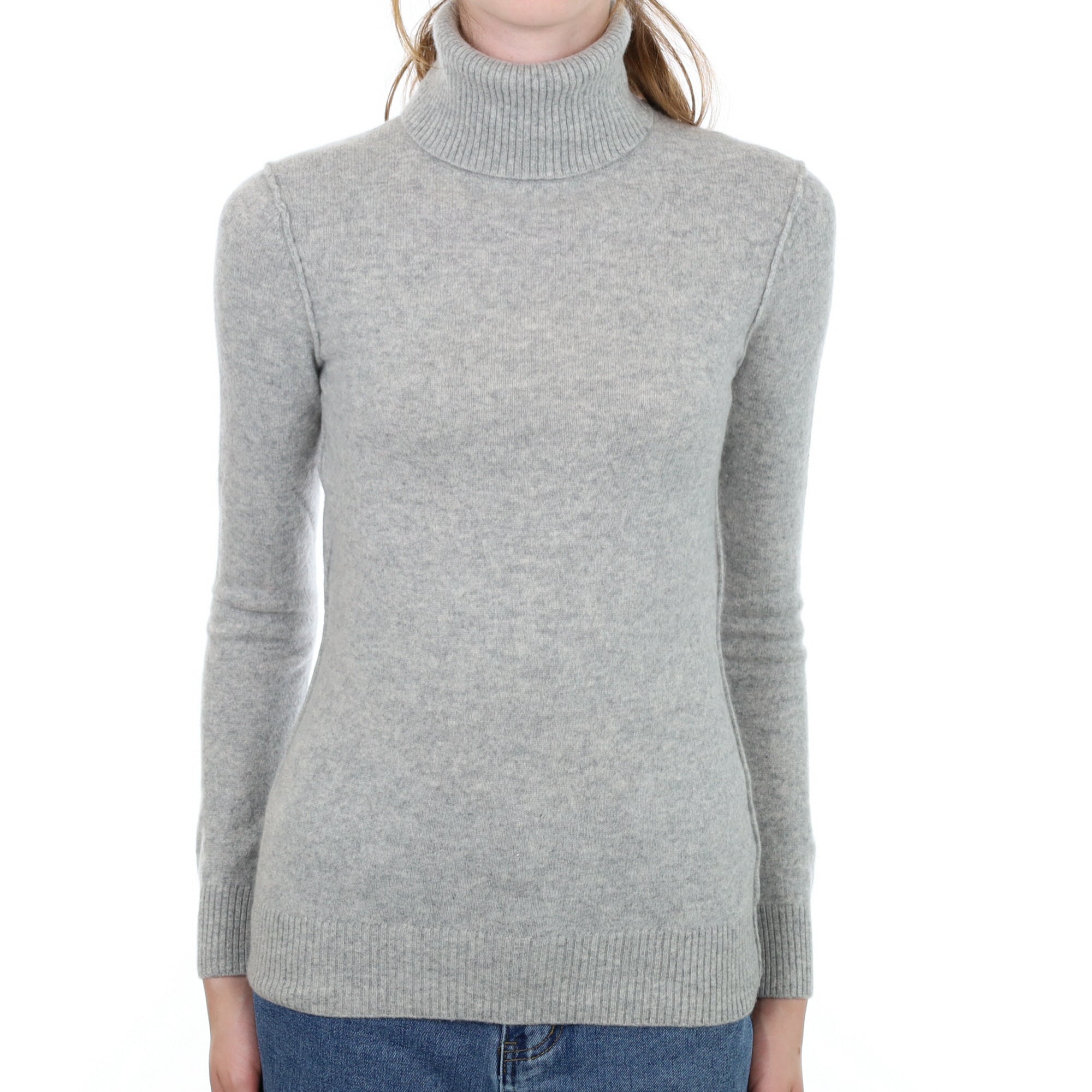 Smoke Grey Cashmere Polo Neck Jumper Extra Small