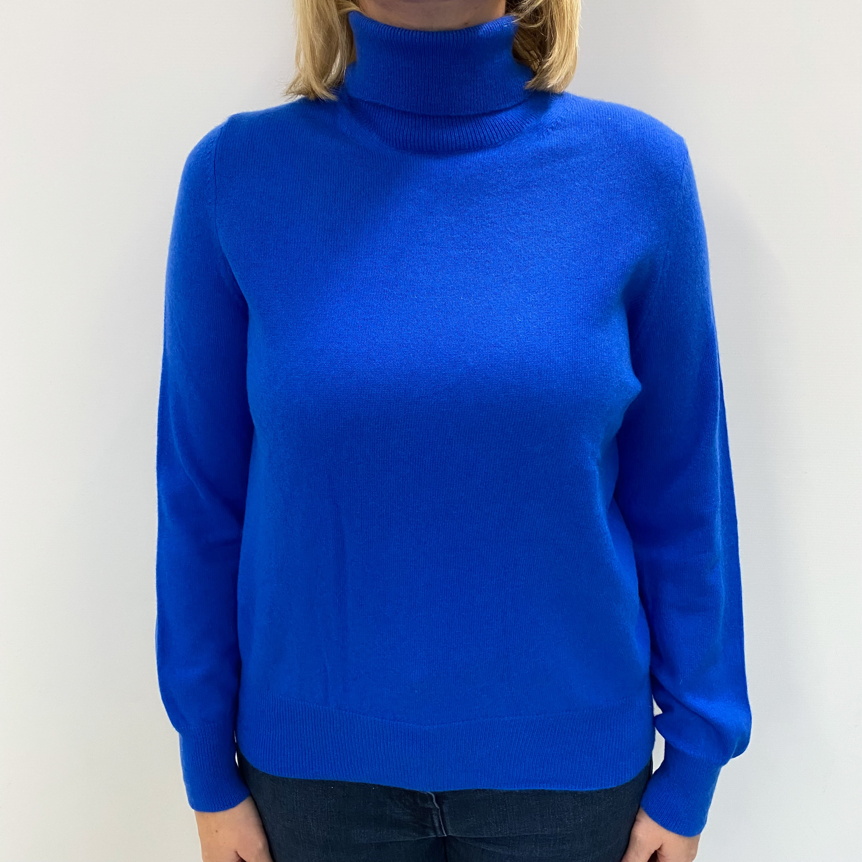 Cobalt Blue Cashmere Polo Neck Jumper Large