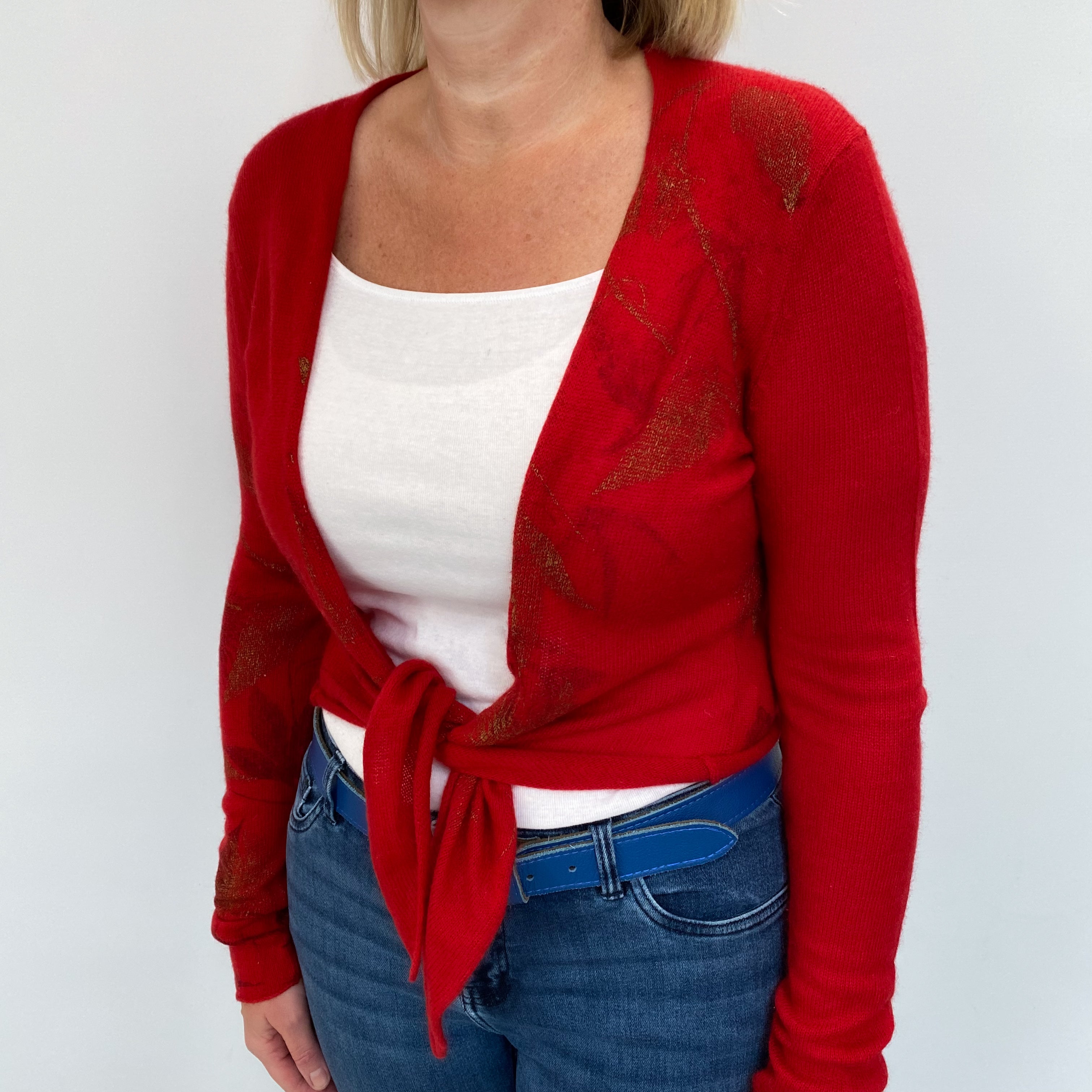 Phoenix Red Cashmere Tie Front Cardigan Large