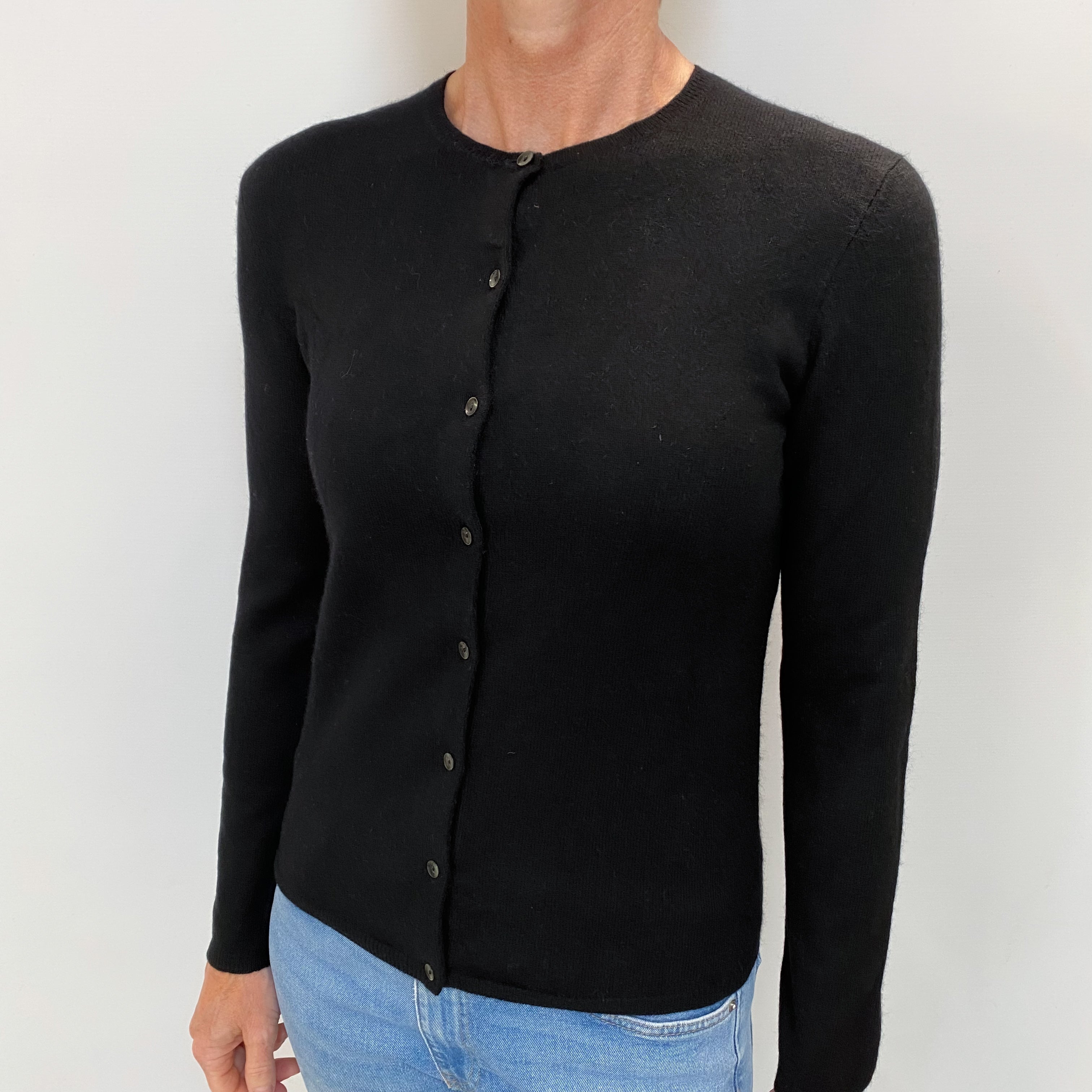 Black Cashmere Crew Cardigan Small