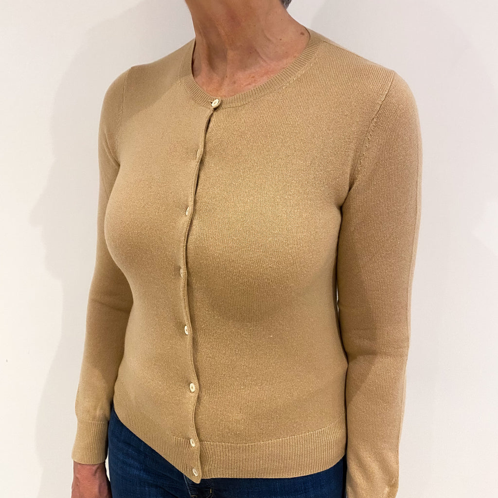 Caramel Brown Cashmere Crew Neck Cardigan Medium