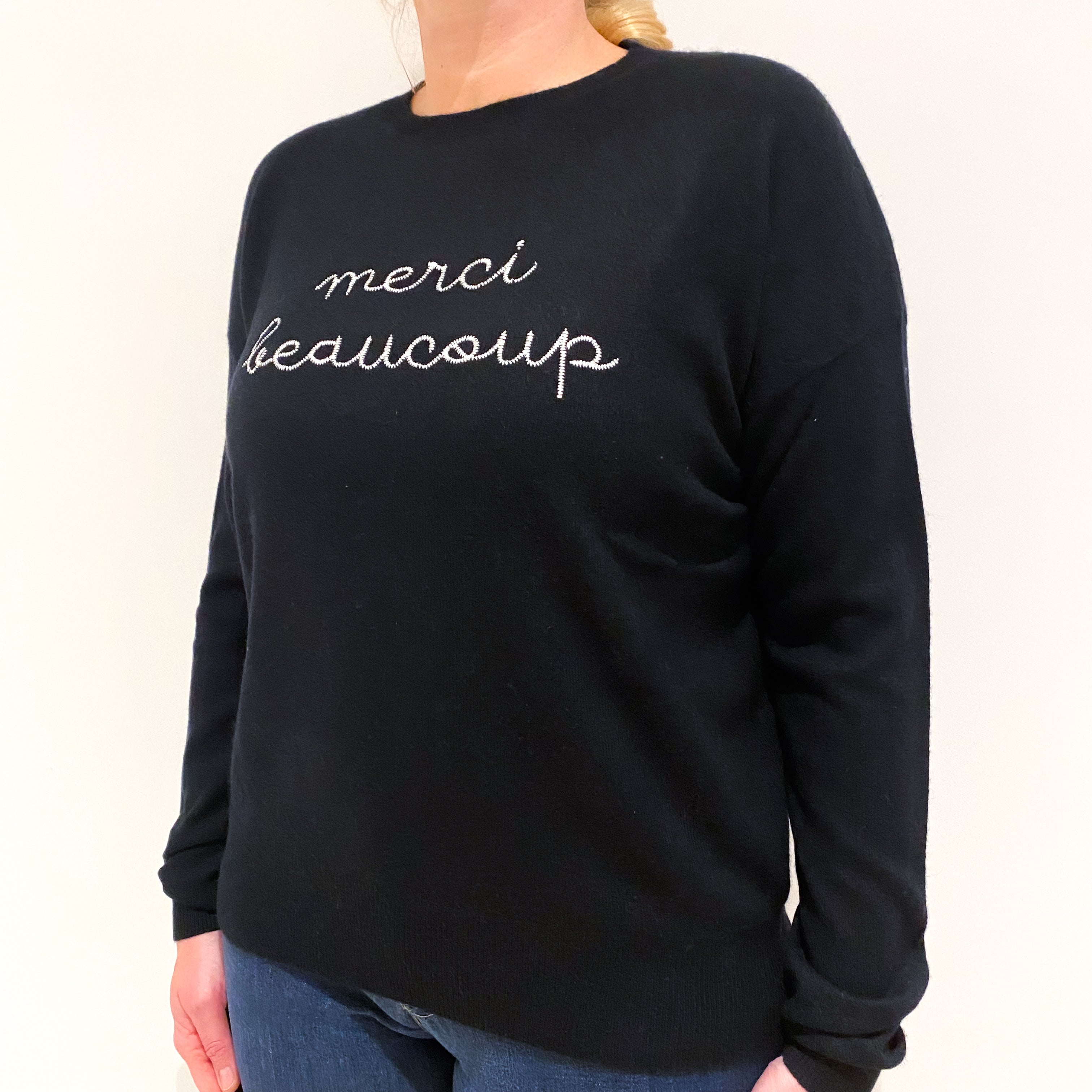 Black Merci Beaucoup Cashmere Crew Neck Jumper Large