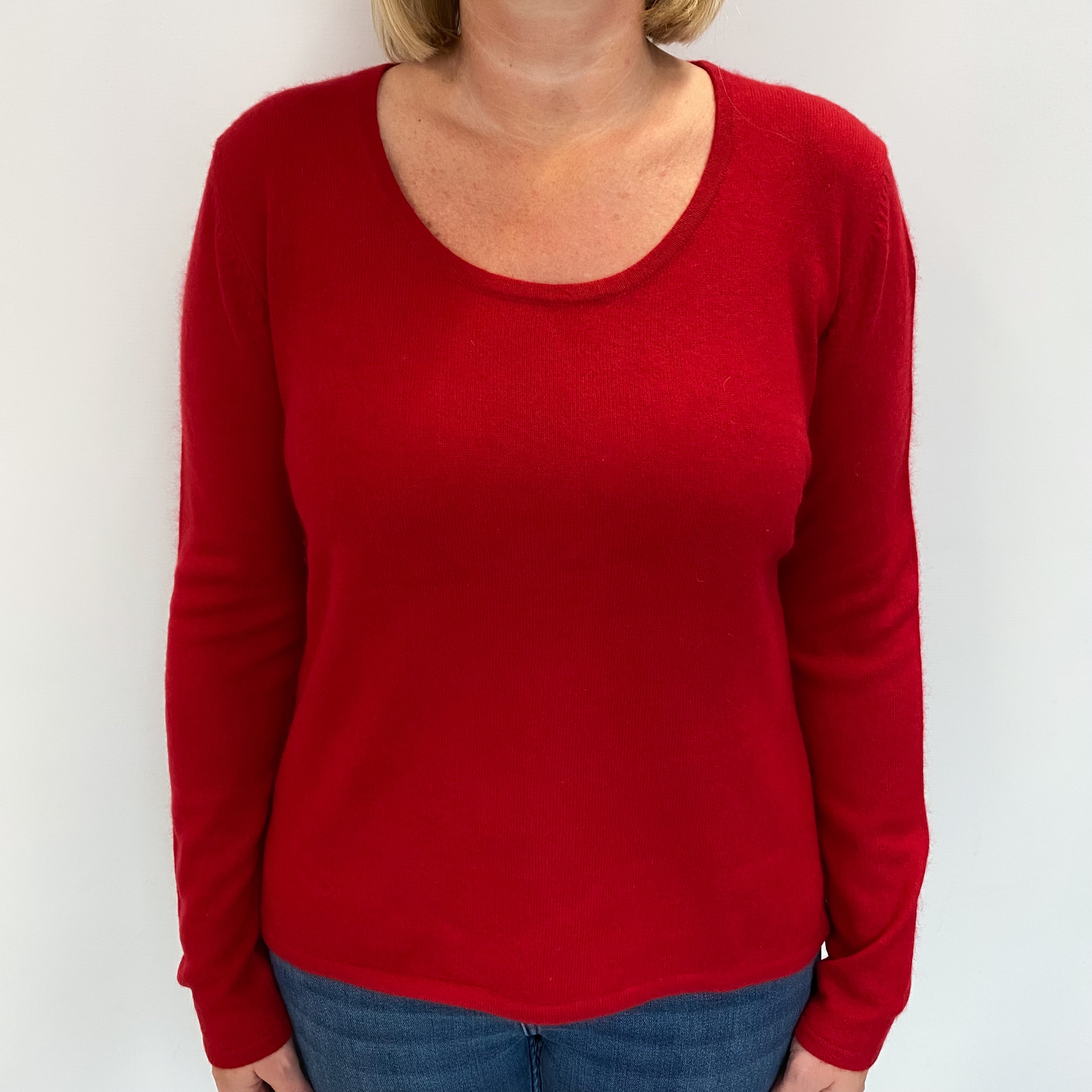 Scarlet Red Cashmere Crew Neck Jumper Large