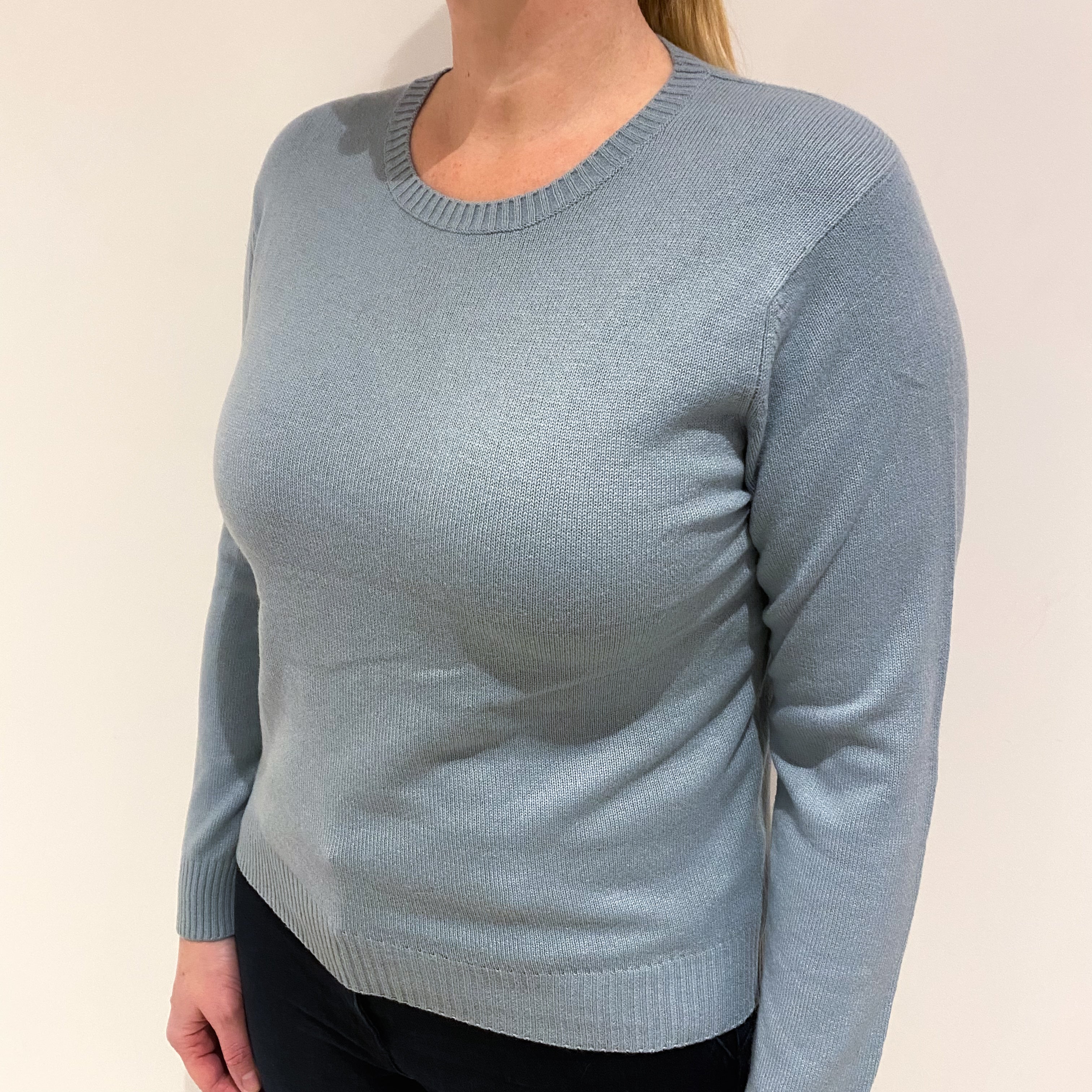Duck Egg Blue Cashmere Crew Neck Jumper Large