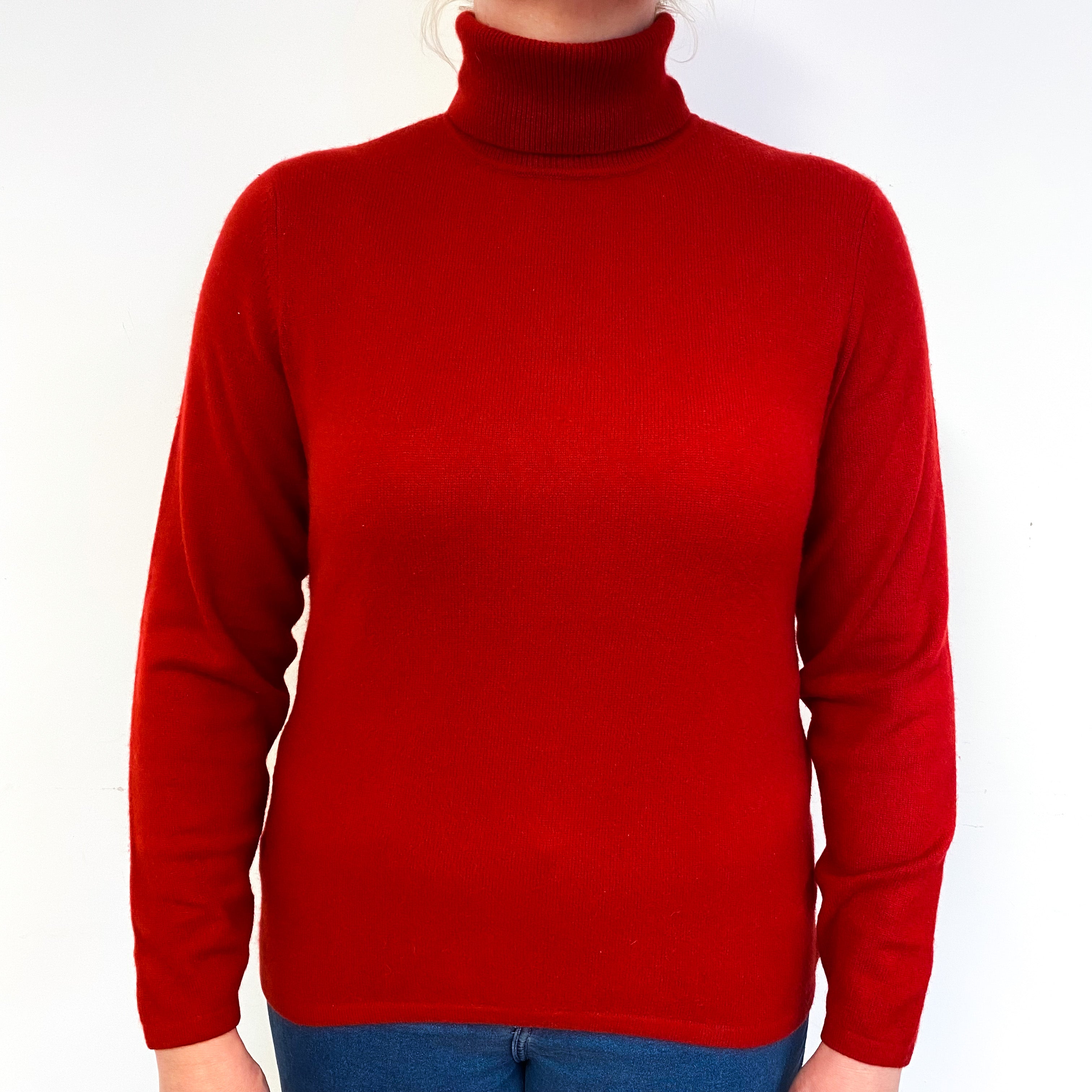 Crimson Red Cashmere Polo Neck Jumper Large