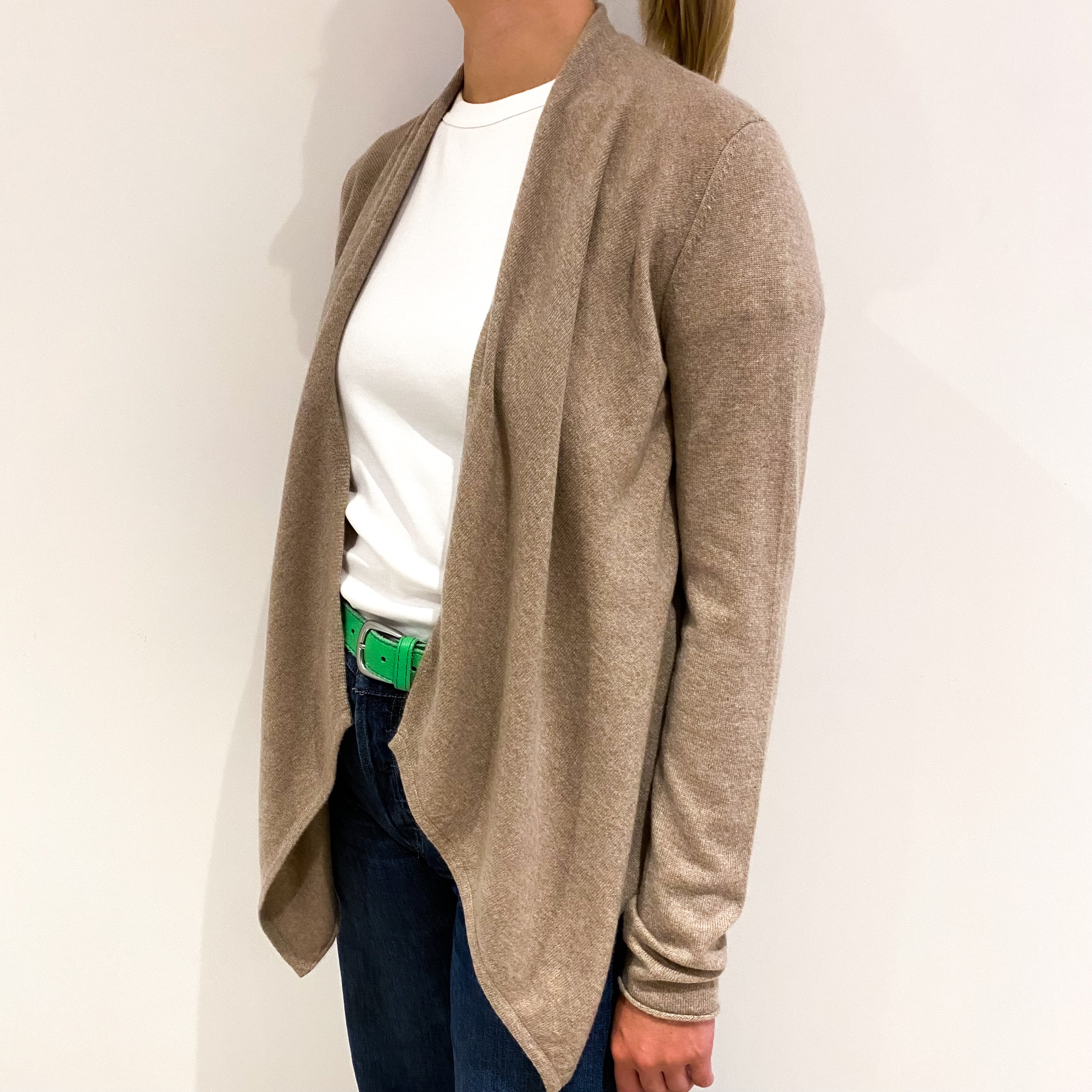 Eileen Fisher Fawn Brown Cashmere Waterfall Cardigan Small