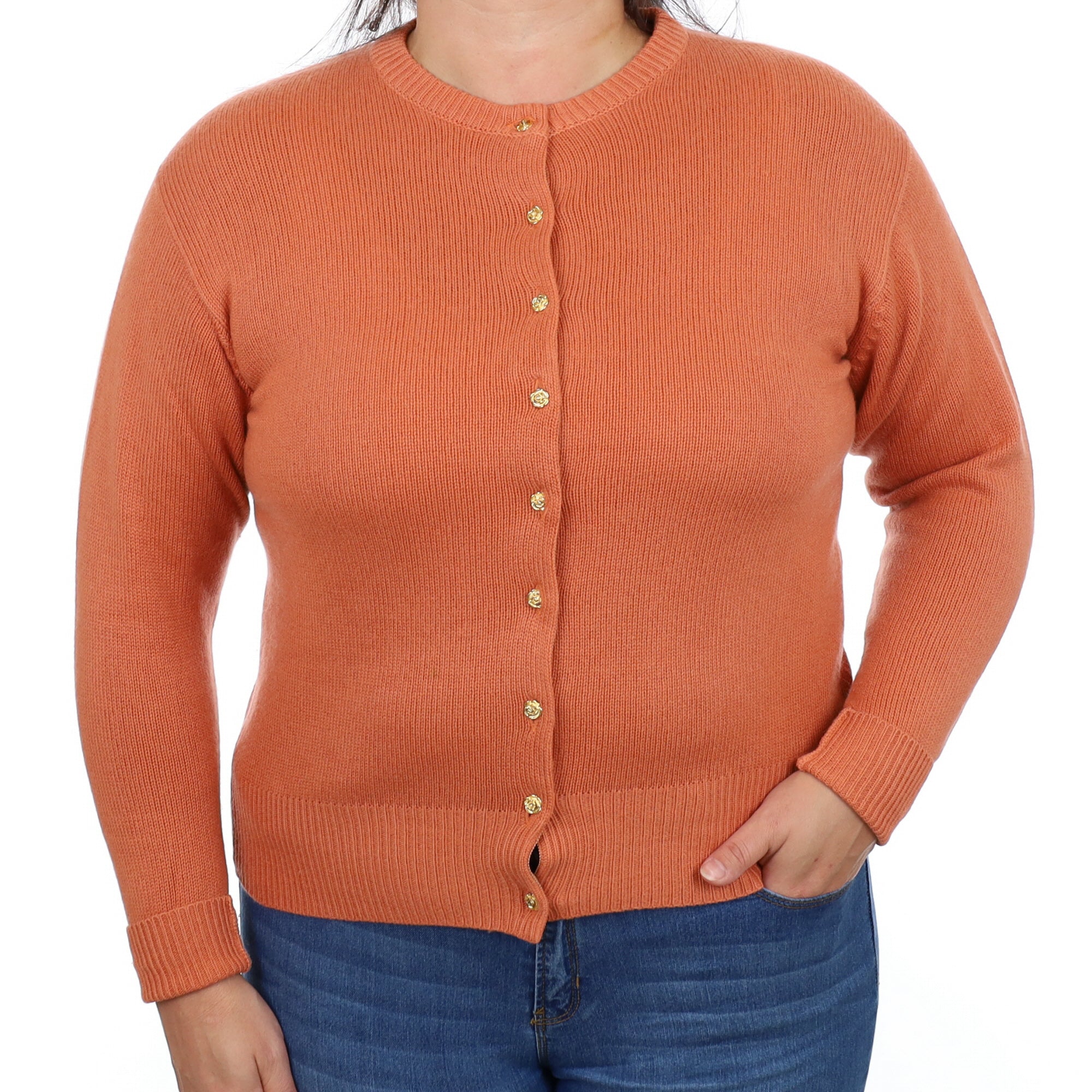 Crab Orange Cashmere Crew Neck Cardigan Large