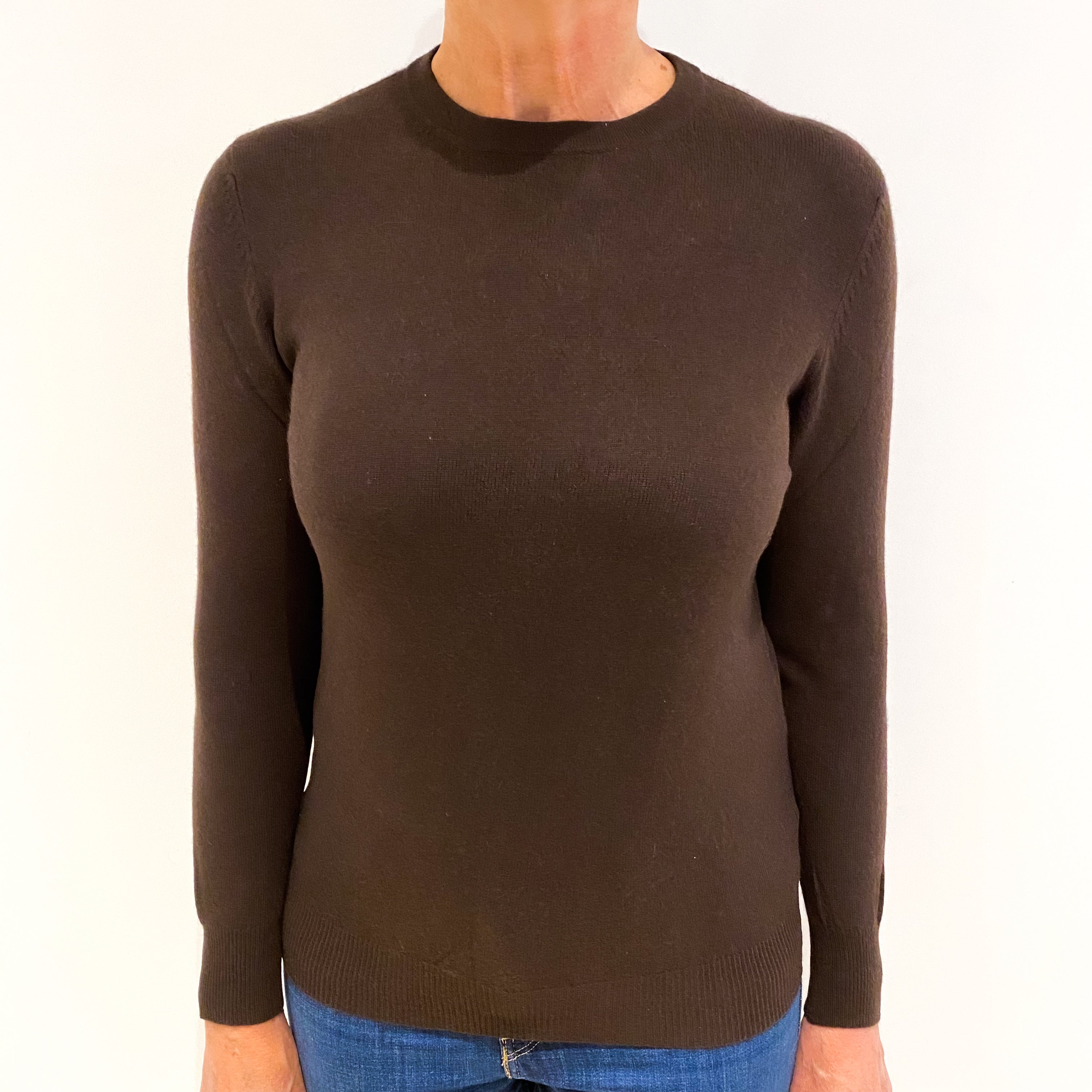 Chocolate Brown Cashmere Crew Neck Jumper Medium