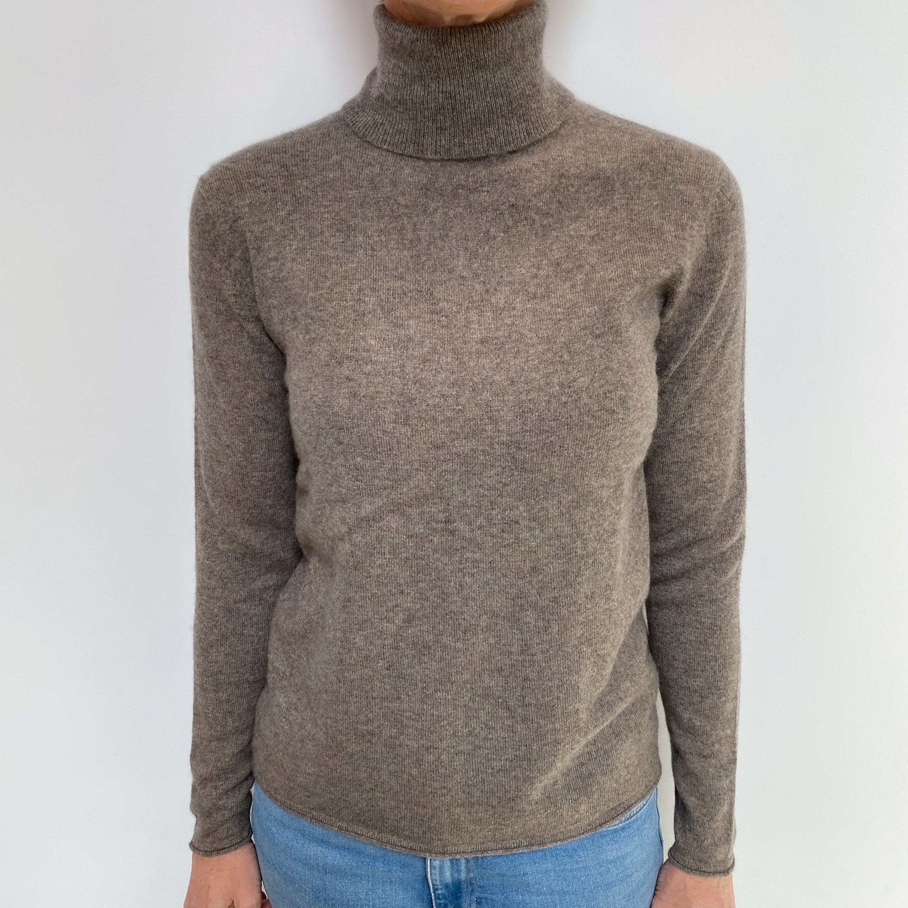 Mocha Brown Cashmere Polo Neck Jumper Small