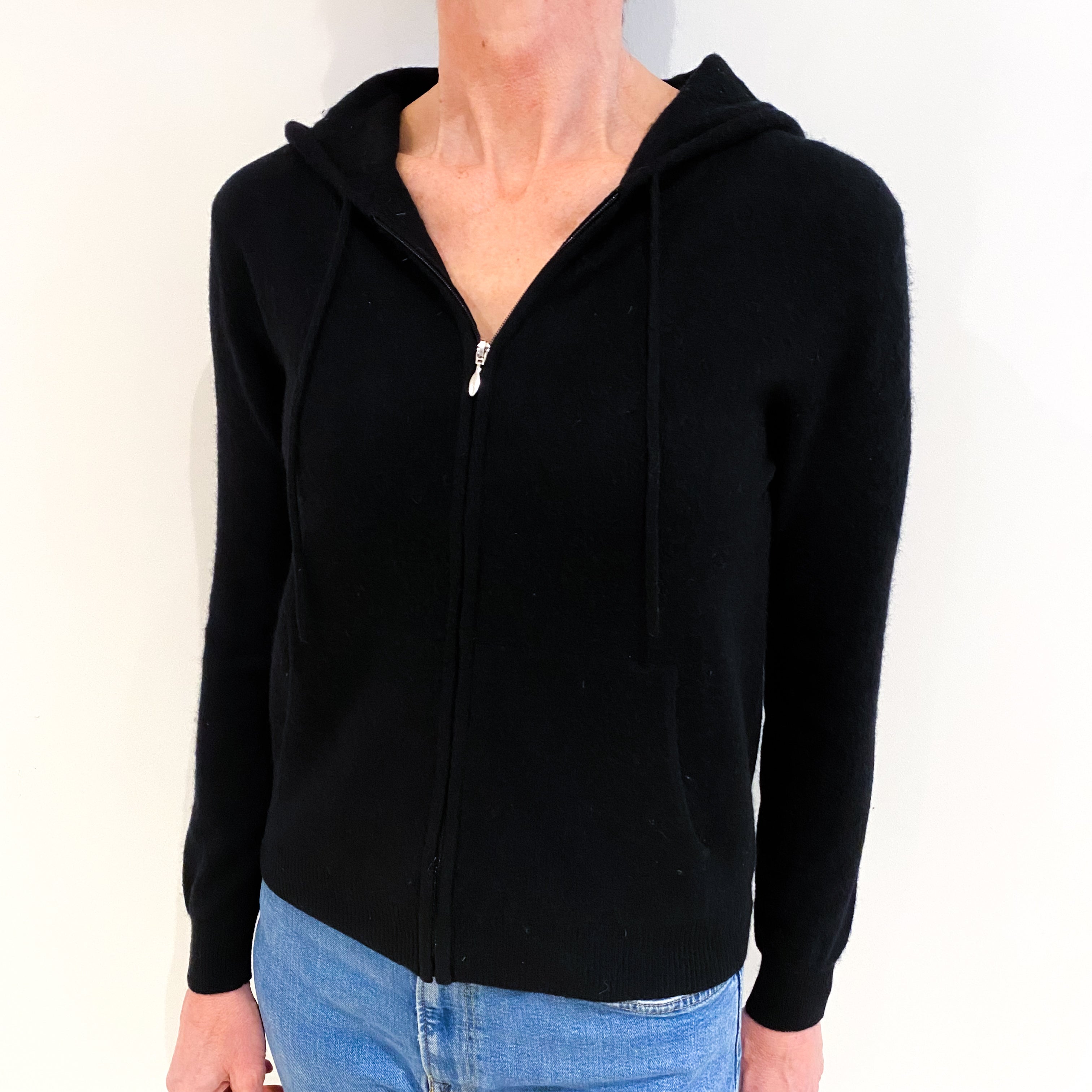 Black Cashmere Zip Up Hoodie Jumper With Pockets Small