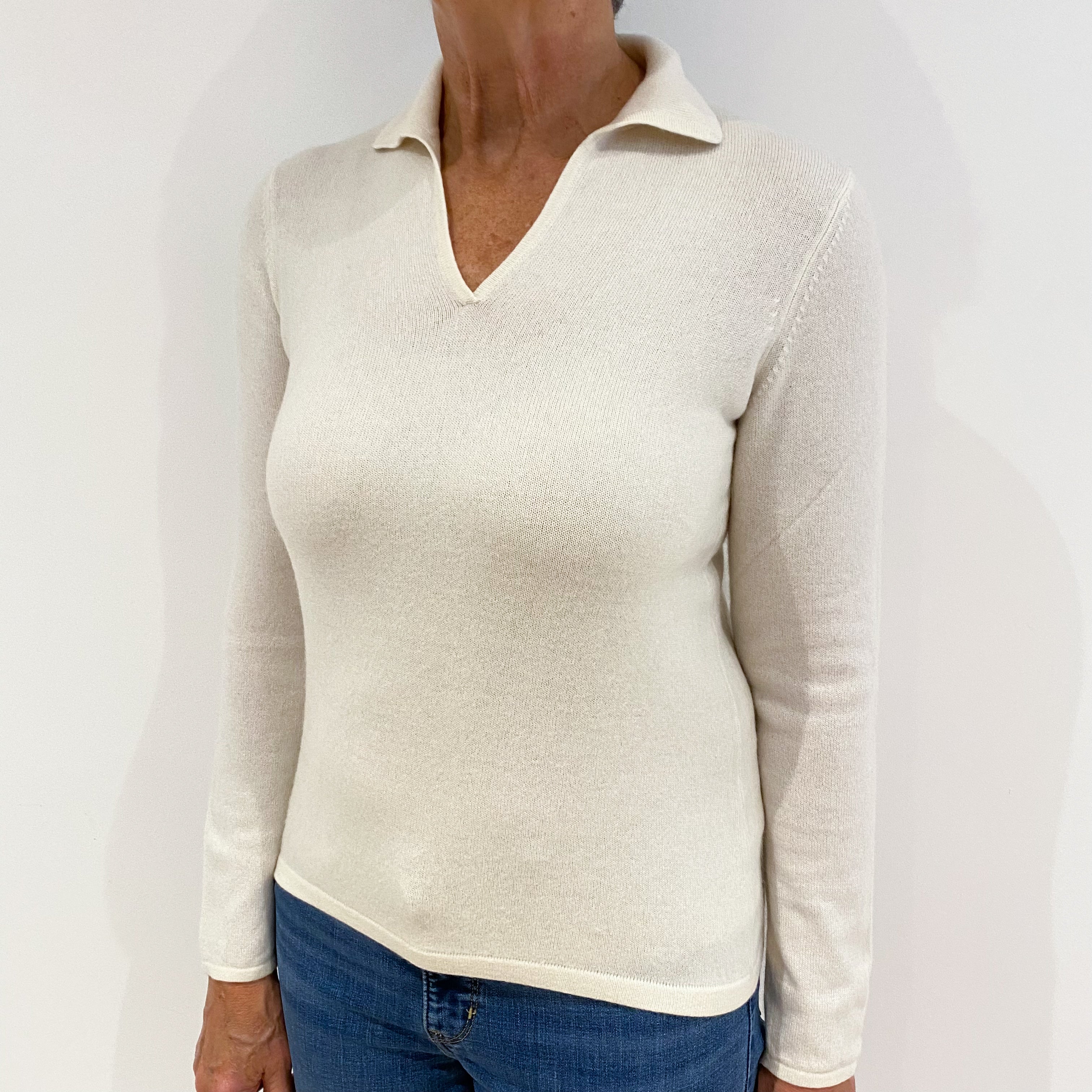 Cream Cashmere Collared V-Neck Jumper Medium