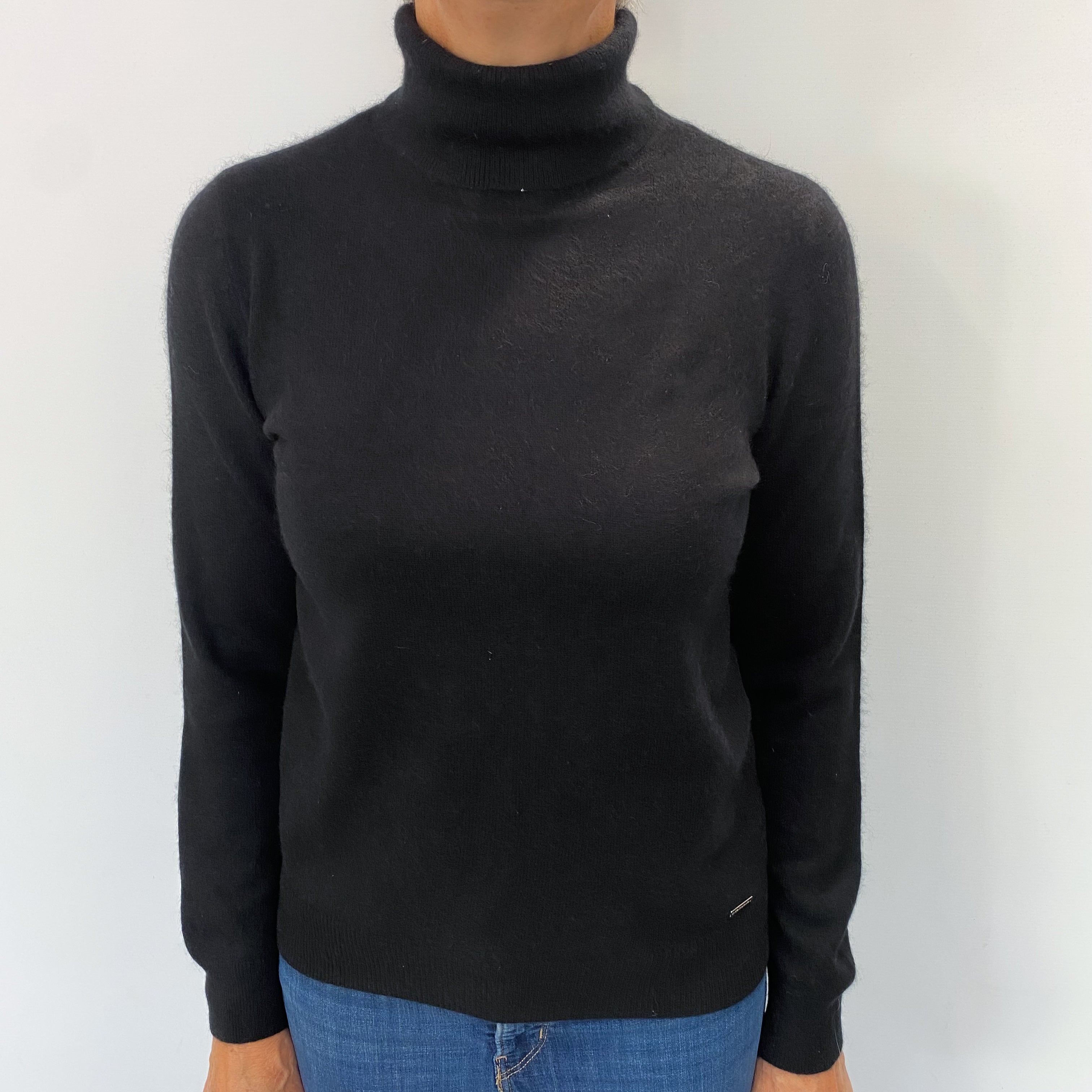 Black Cashmere Polo Neck Jumper Medium