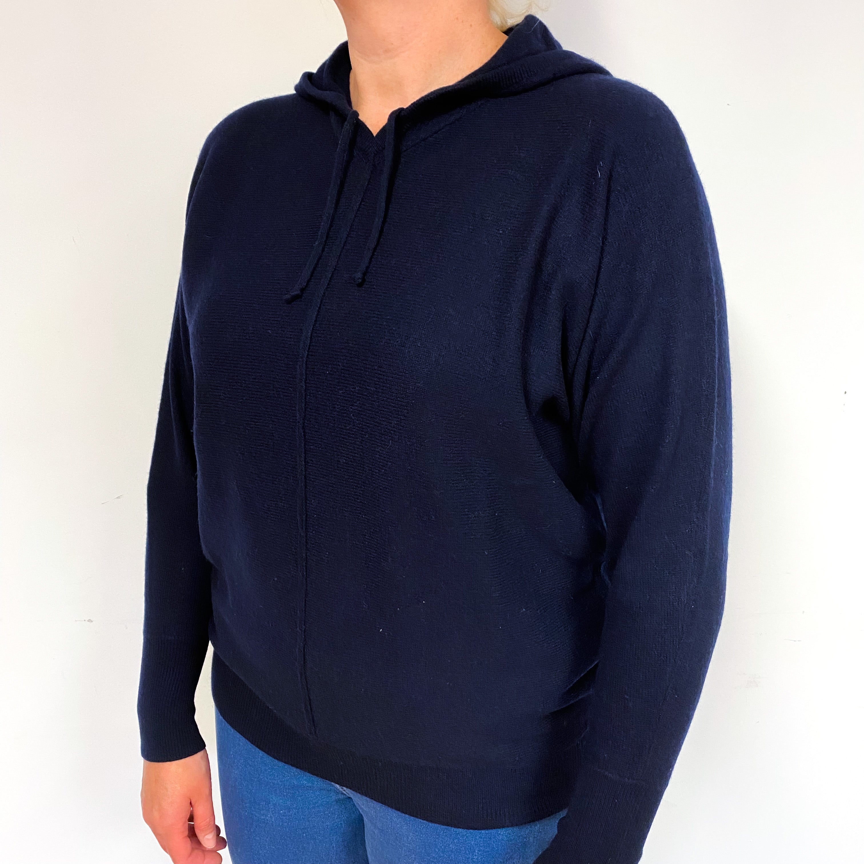 Dark Navy Blue Slouchy Cashmere Hoodie Jumper Large