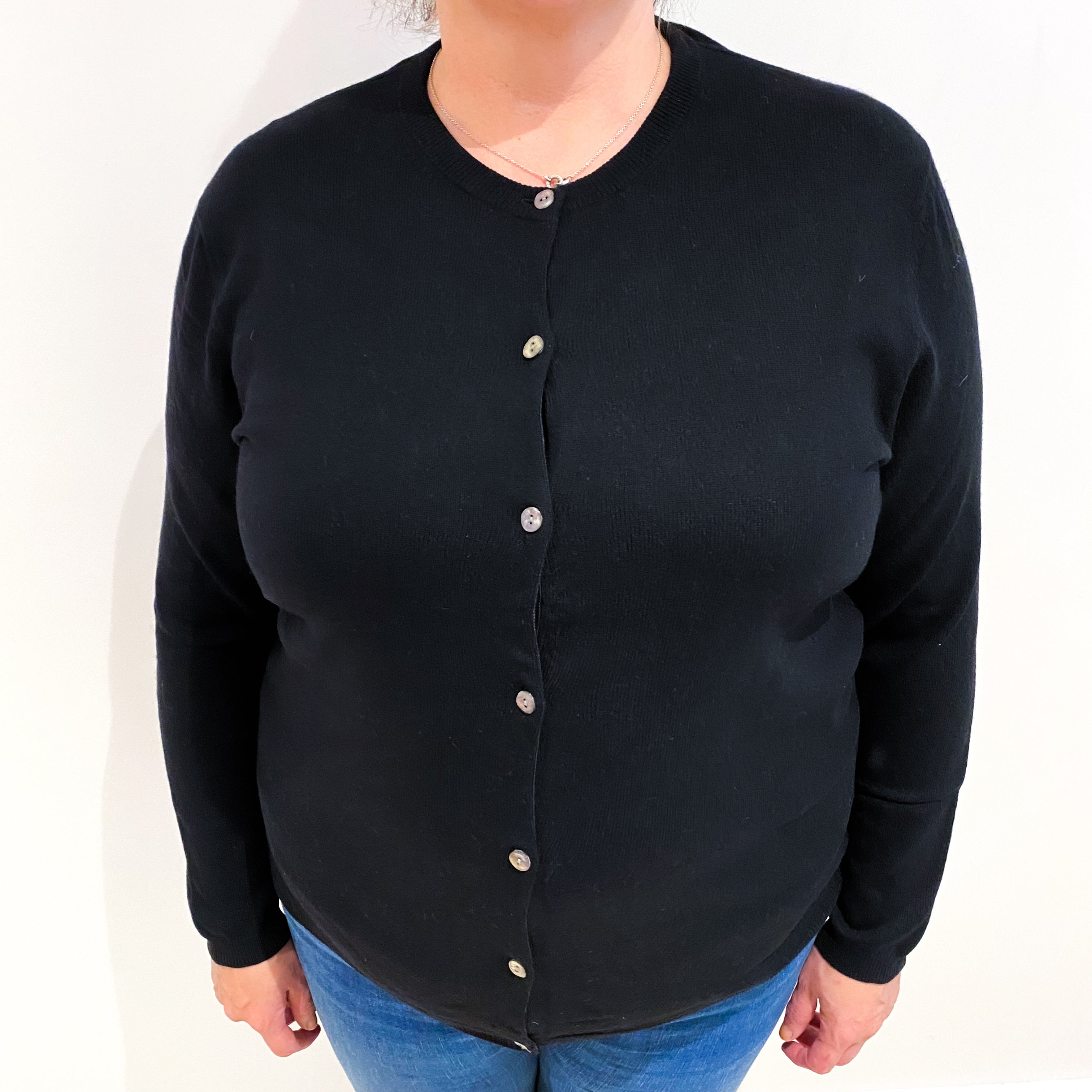 Black Cashmere Crew Neck Cardigan Extra Large