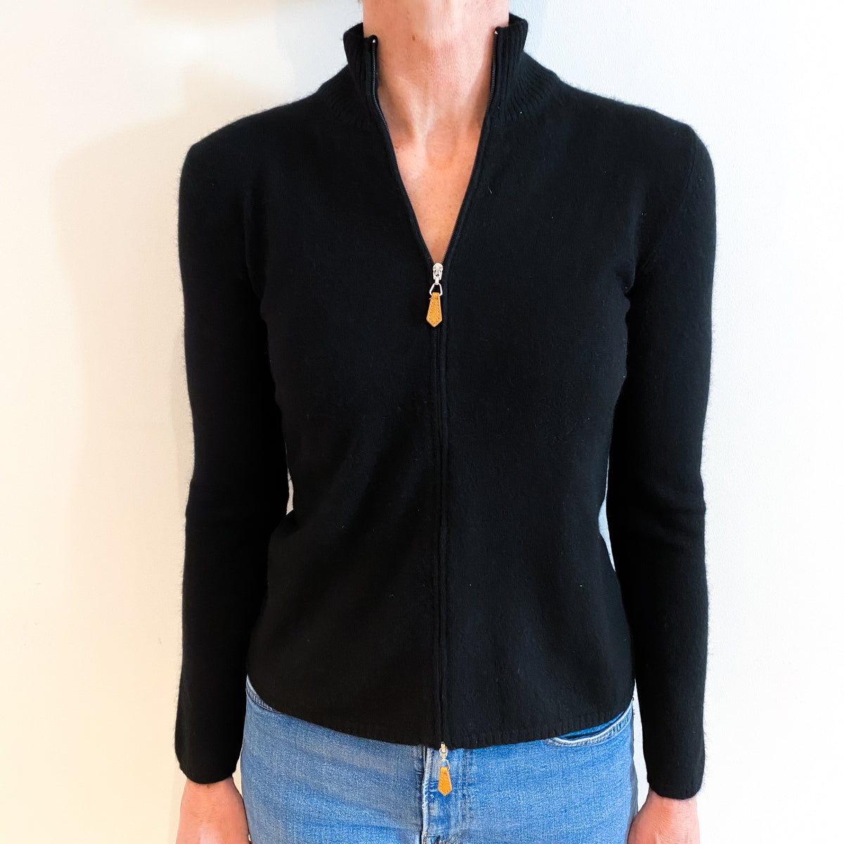 Black Cashmere Zip Up Cardigan Small