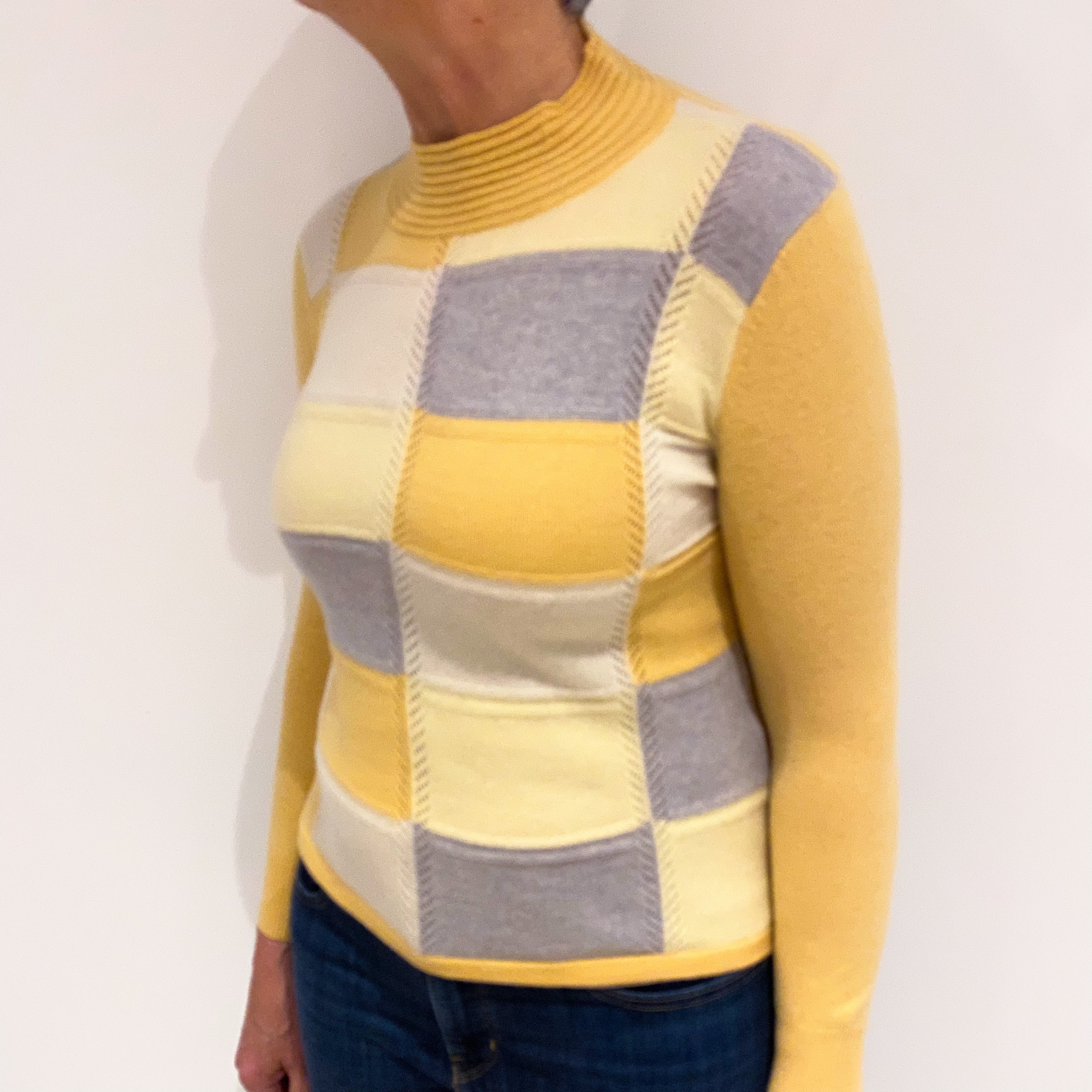 Pineapple Yellow and Grey Cashmere Turtle Neck Jumper Medium