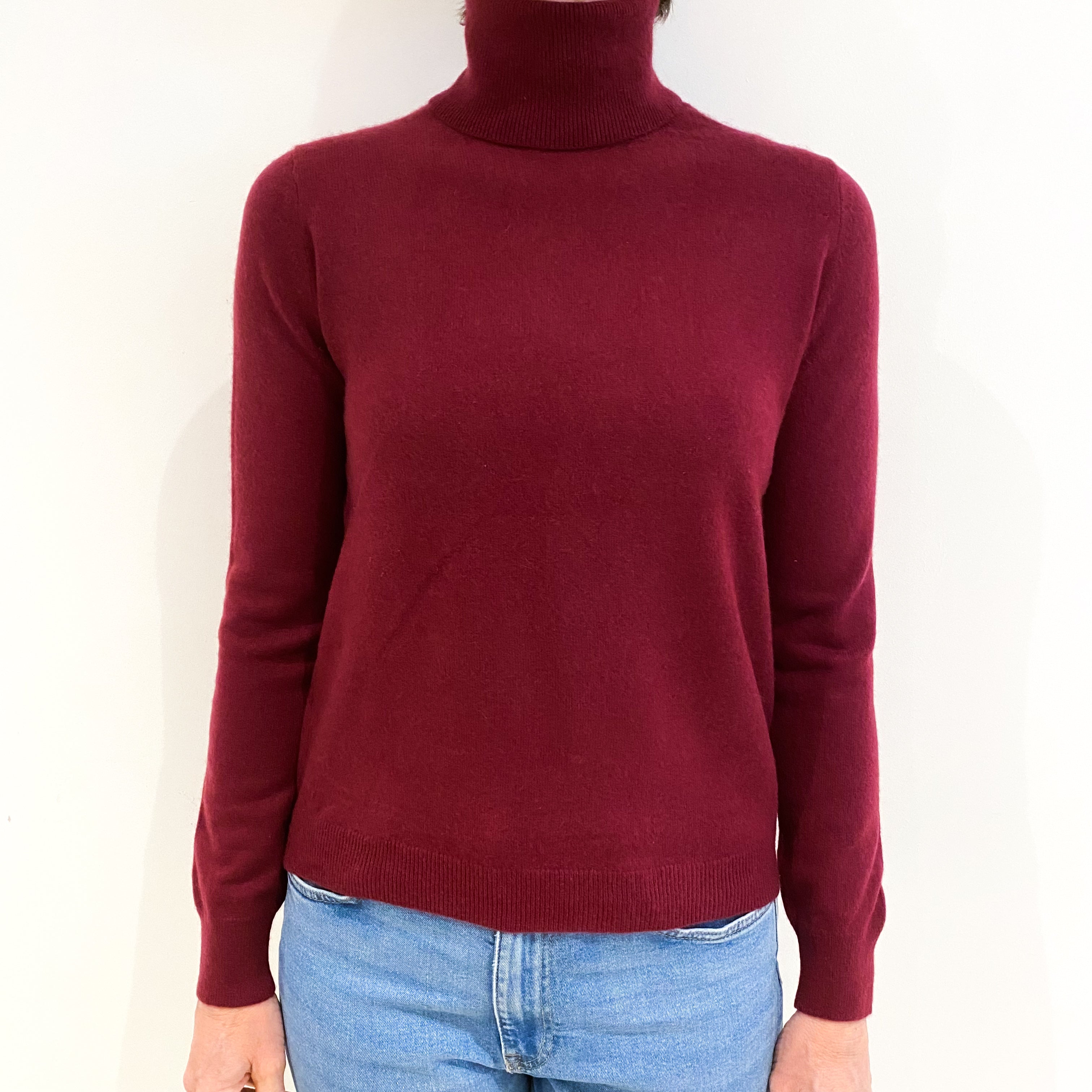 Maroon Red Cashmere Polo Neck Jumper Small