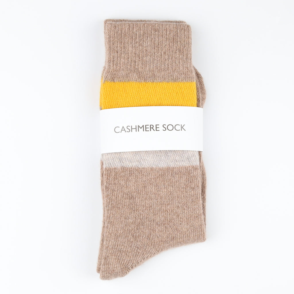 Brand New Scottish Taupe Yellow & Grey Stripe Ladies Cashmere Every Day Socks