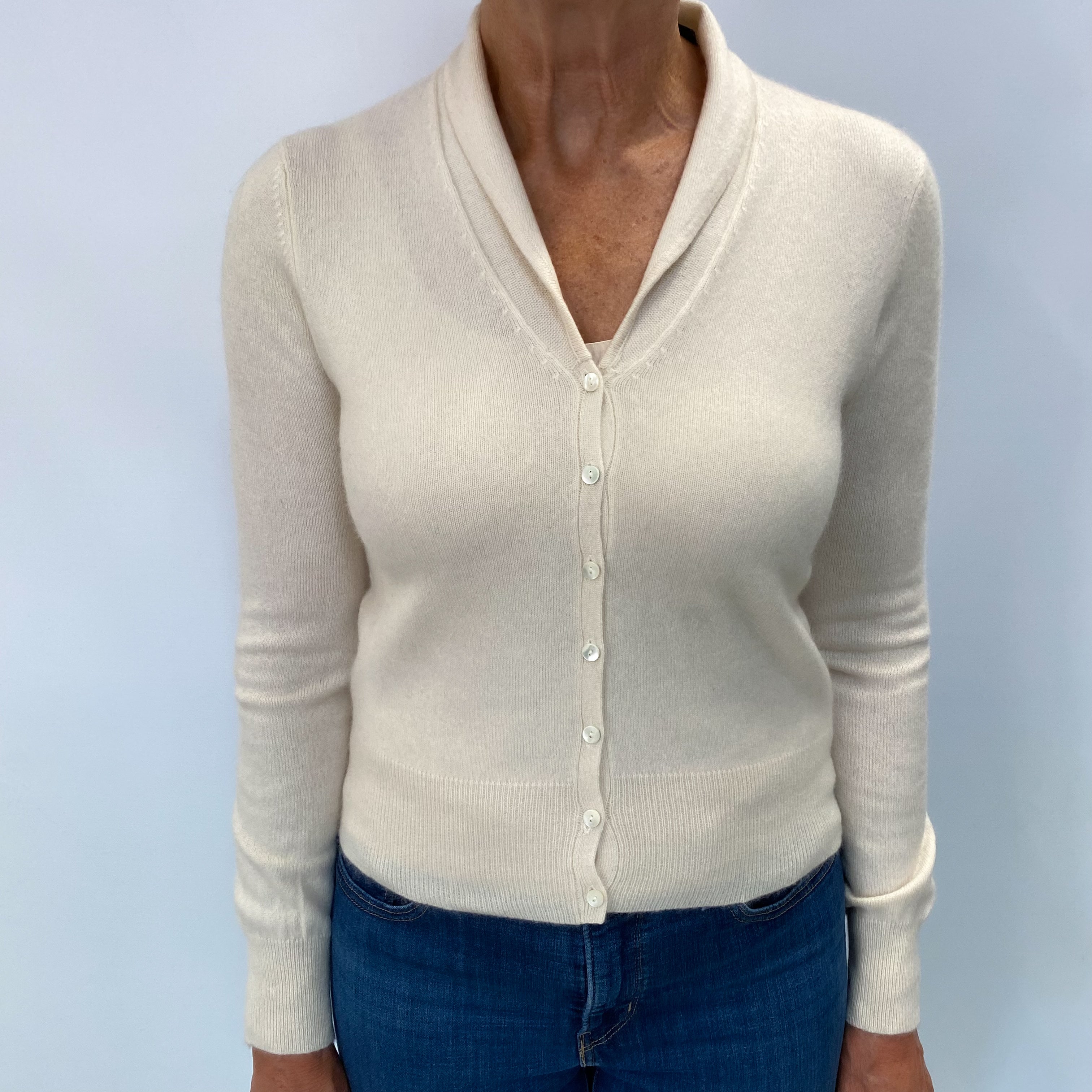 Cream Cashmere V-Neck Cardigan Medium