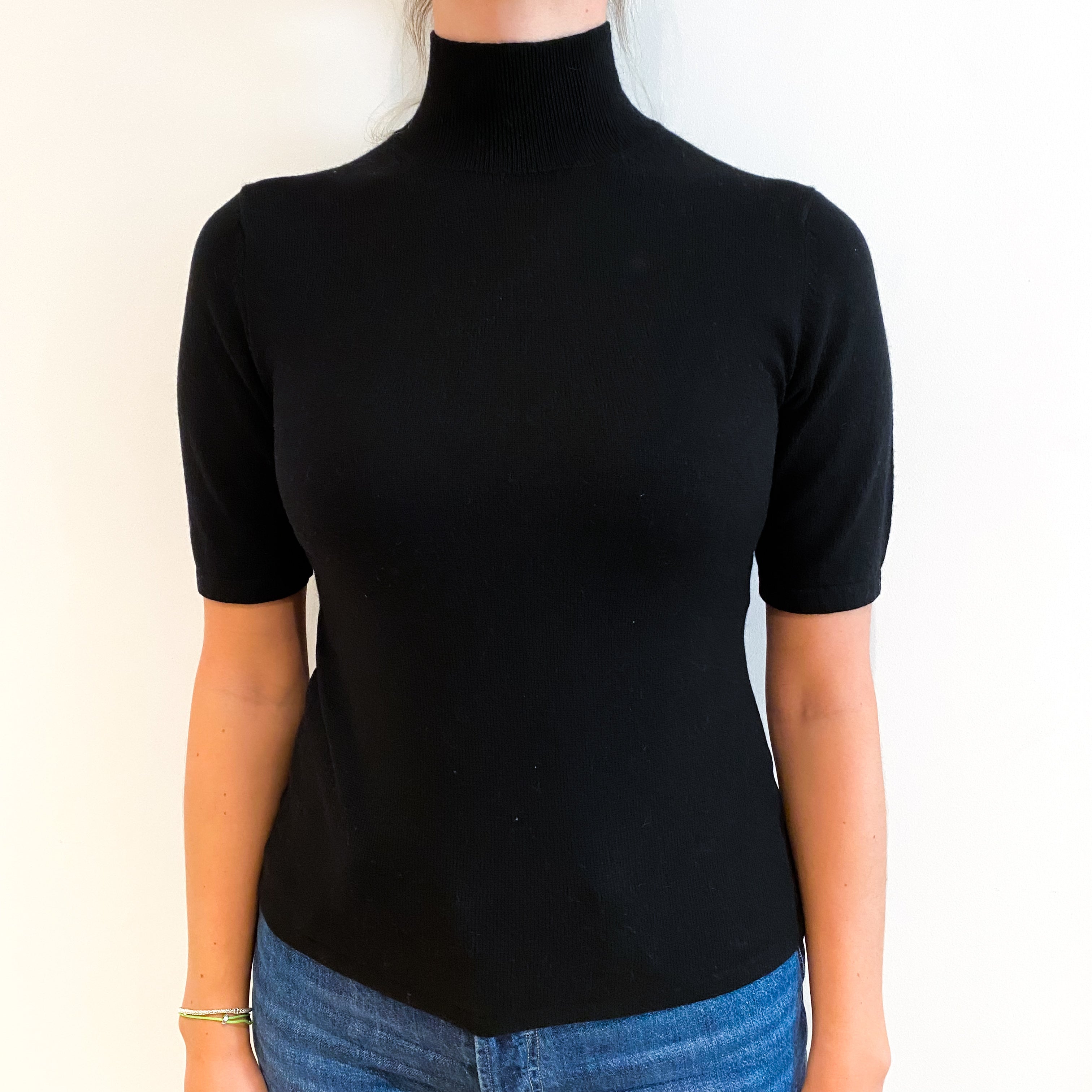Black Cashmere Short Sleeved Turtle Neck Jumper Small