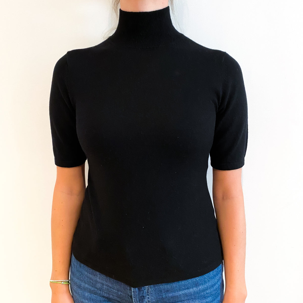 Black Cashmere Short Sleeved Turtle Neck Jumper Small