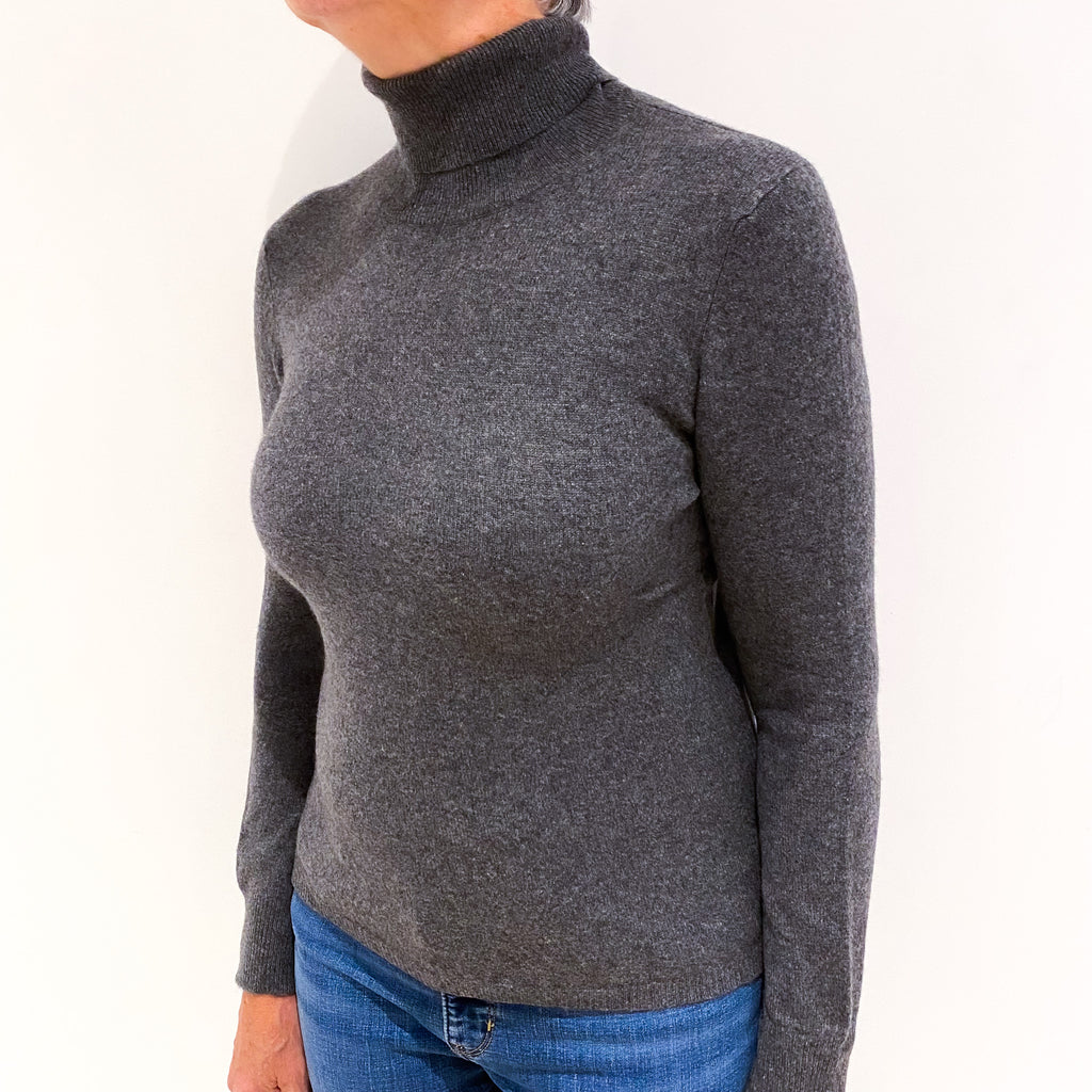 Slate Grey Cashmere Polo Neck Jumper Medium